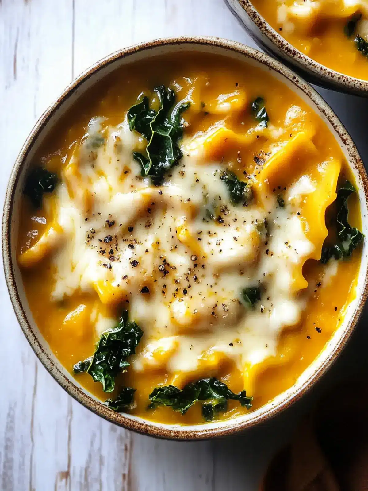 Cozy Butternut Squash Lasagna Soup with Kale & Mozzarella 2 Butternut Squash Lasagna Soup with Kale & Mozzarella