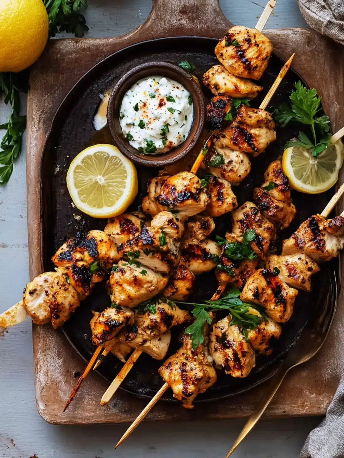Lemon Chicken Skewers with Creamy Feta Sauce Delight 4 Lemon Chicken Skewers with Creamy Feta Sauce