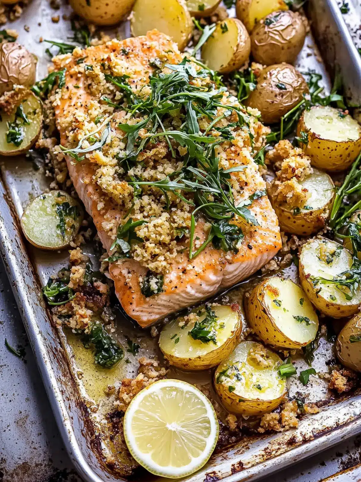 Sheet Pan Dijon Salmon and Panko Potatoes for Easy Dinners 3 Sheet Pan Dijon Salmon and Panko Potatoes