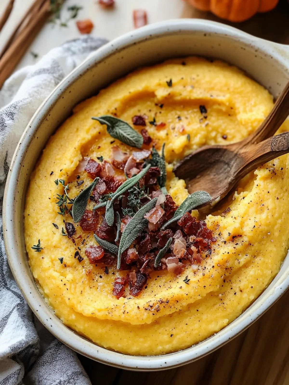 Creamy Pumpkin Polenta with Swiss Chard and Crispy Pancetta 4 Creamy Pumpkin Polenta