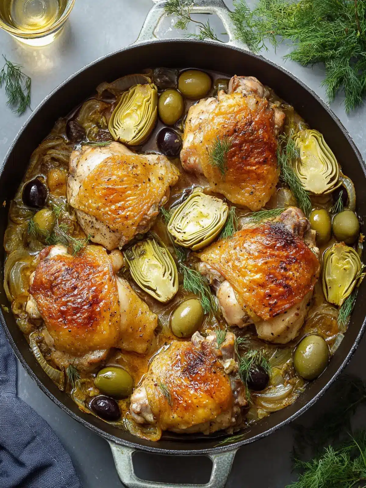 Savor Braised Chicken Thighs with Fennel, Artichoke, Olives 2 Braised Chicken Thighs with Fennel, Artichoke, and Olives