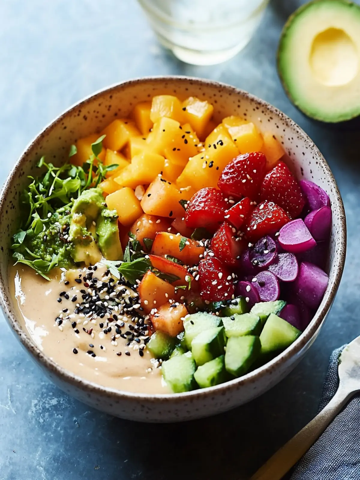 Vibrant Colorful Rainbow Bowl with Creamy Tahini Dressing Magic 4 Colorful Rainbow Bowl with Creamy Tahini Dressing