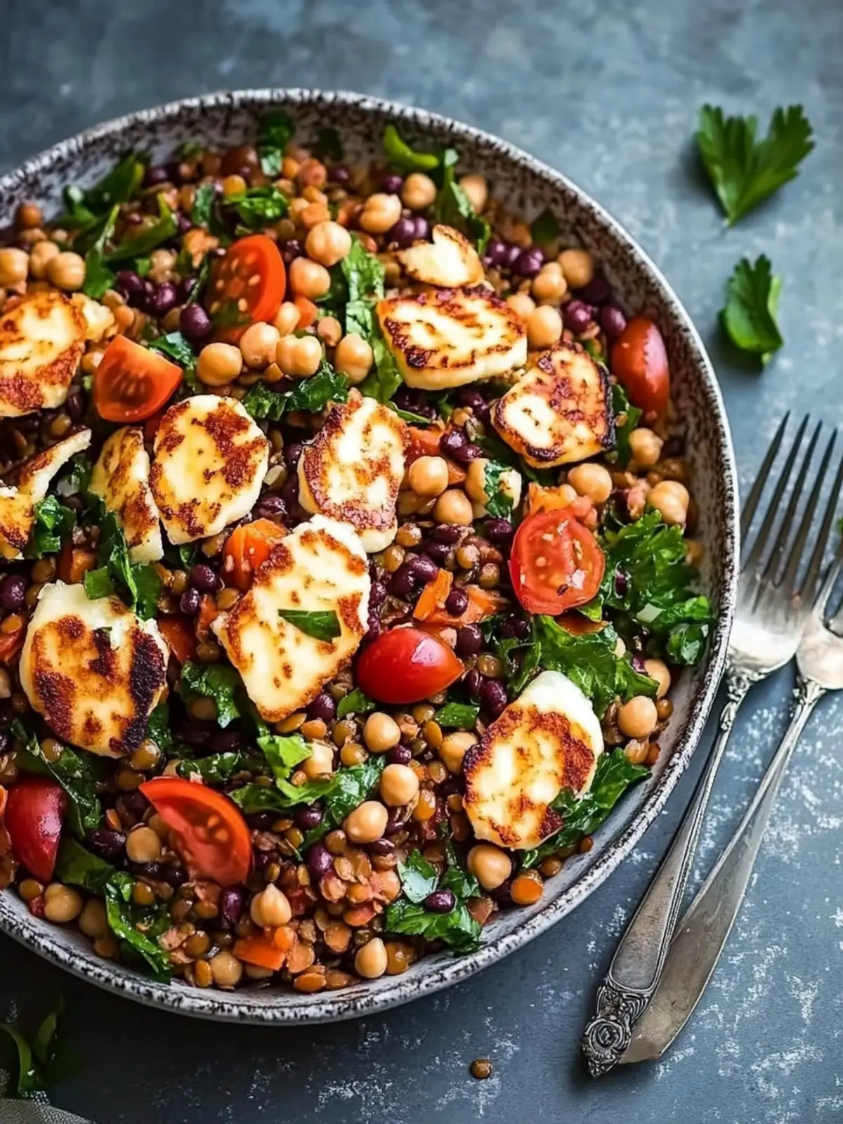 Spiced Lentil and Chickpea Salad with Halloumi Delight 4 Spiced lentil and chickpea salad with halloumi