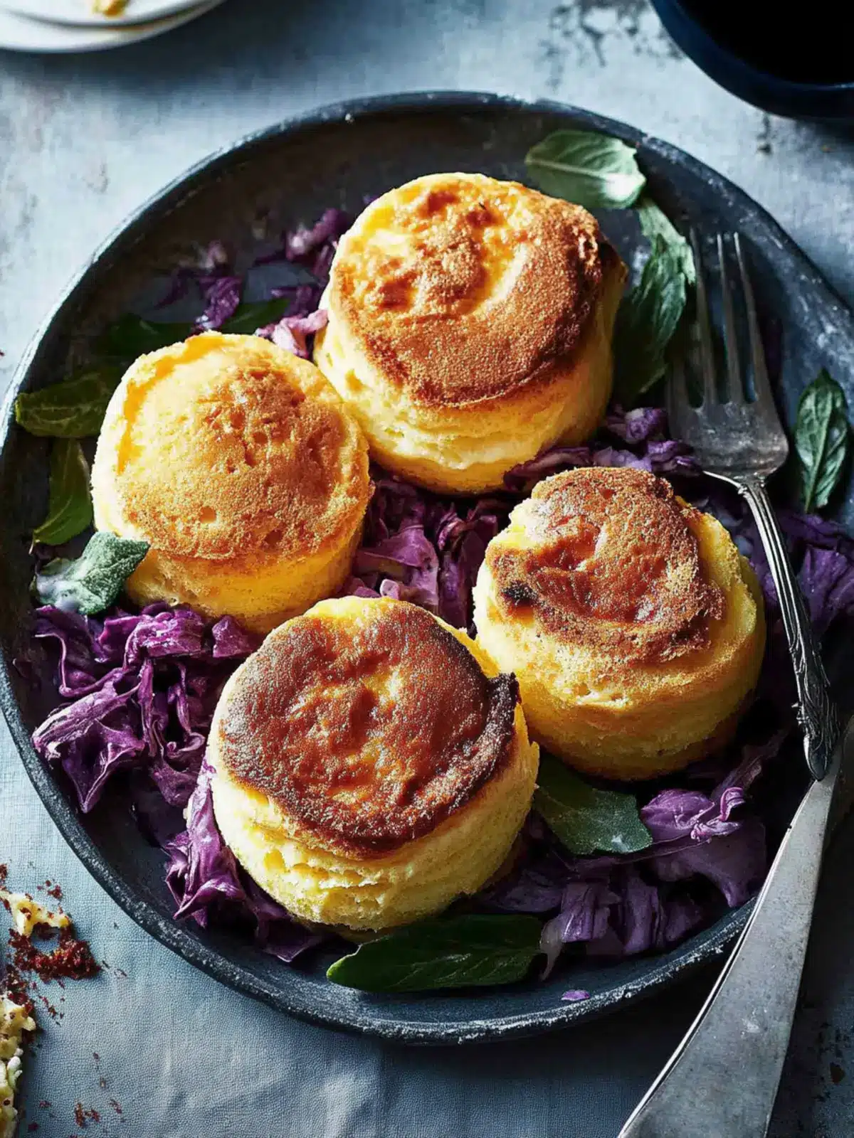 Decadent Double-Baked Cheese Soufflés with Savory Cabbage Delight 3 Double-baked cheese soufflés