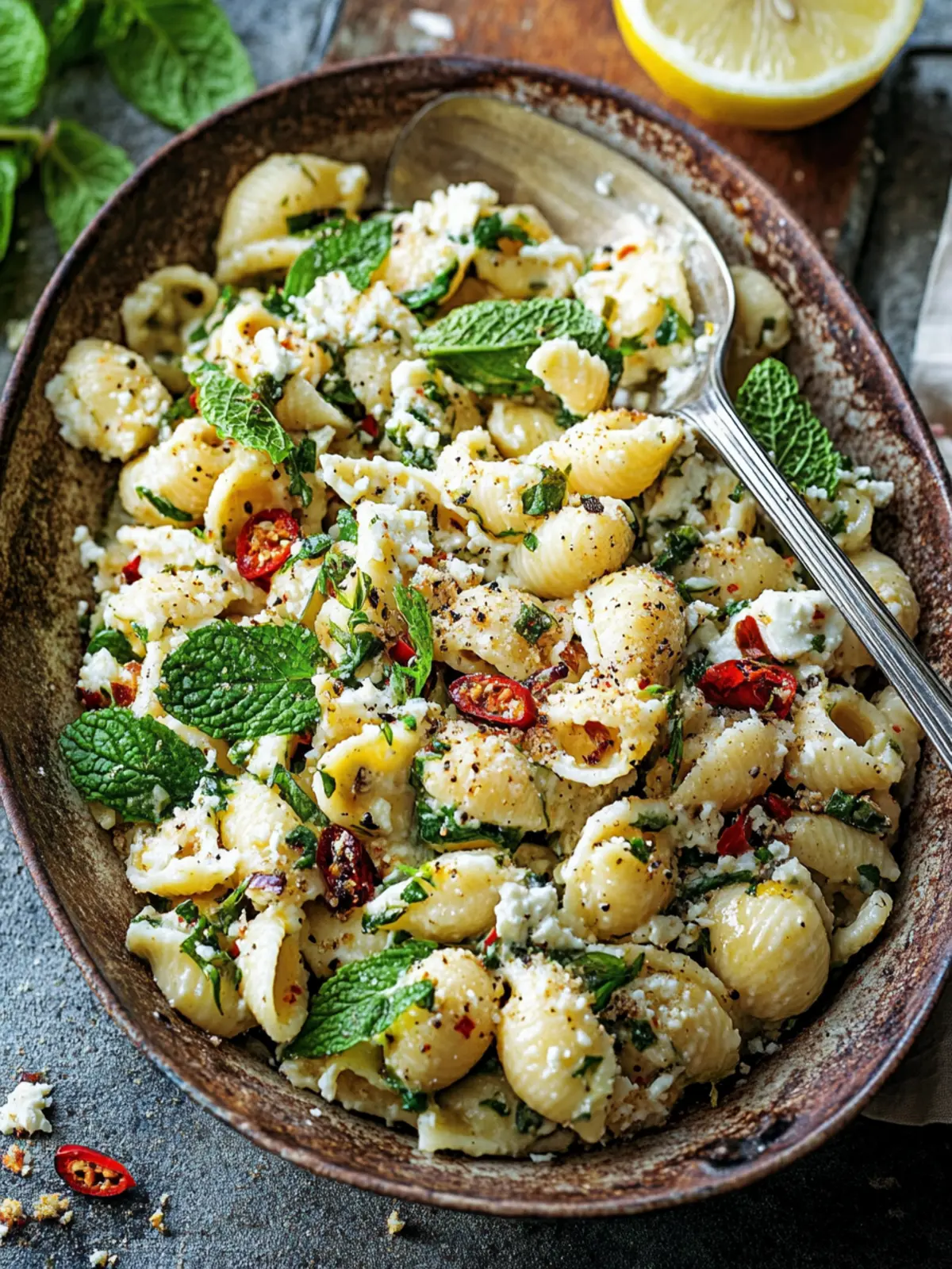 Roasted Feta Conchiglie with Mint, Chilli & Lemon Delight 3 Roasted feta conchiglie with mint, chilli & lemon