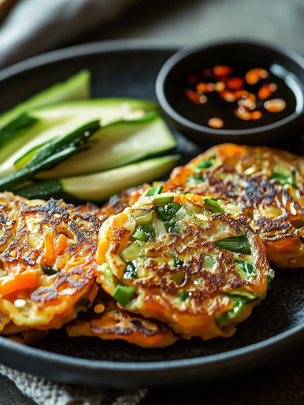 Crispy Vegetable Pancakes with Asian Dipping Sauce Delight 2 Crispy Vegetable Pancakes with Asian Dipping Sauce