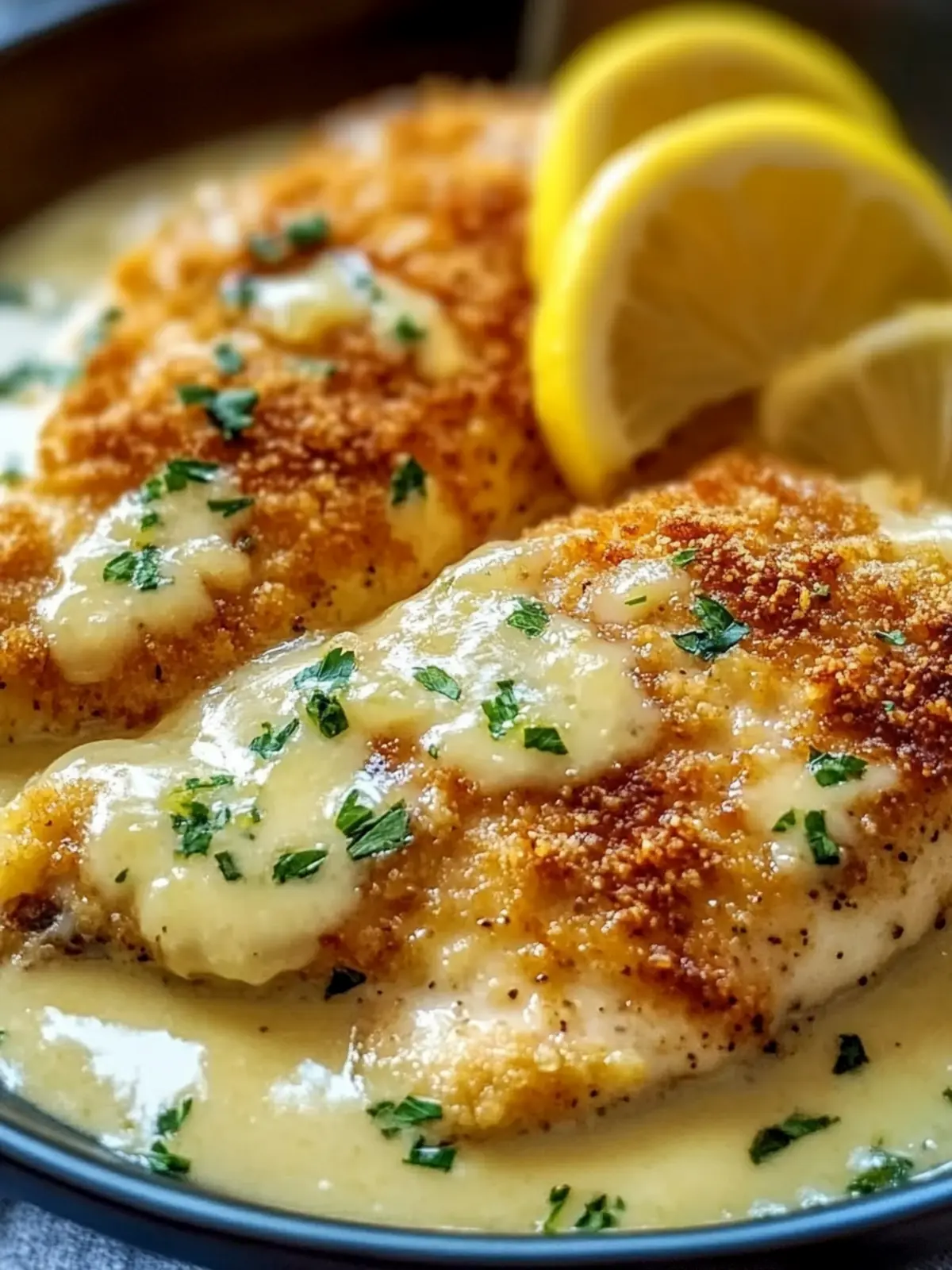 Zesty Lemon Pecorino Crusted Chicken with Creamy Sauce 2 Lemon Pecorino Crusted Chicken with Creamy Lemon Sauce