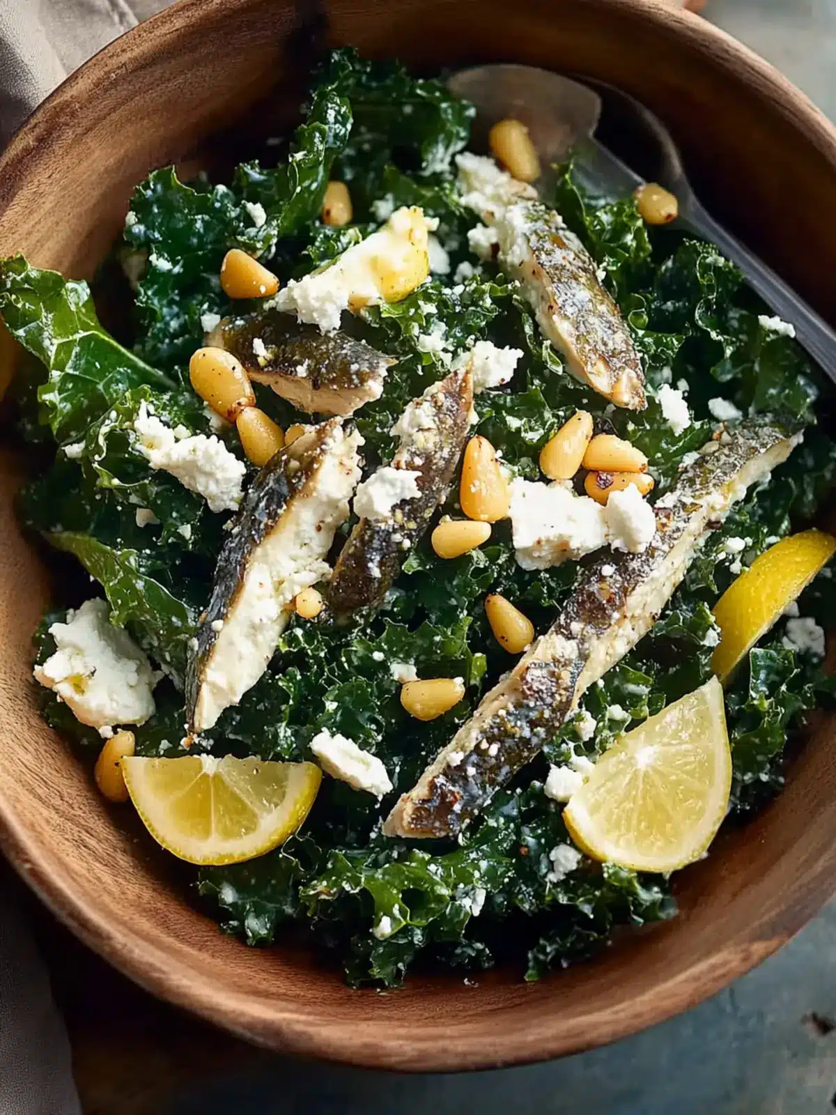 Kale Salad with Ricotta Salata, Pine Nuts, and Anchovies Bliss 4 Kale Salad with Ricotta Salata, Pine Nuts, and Anchovies