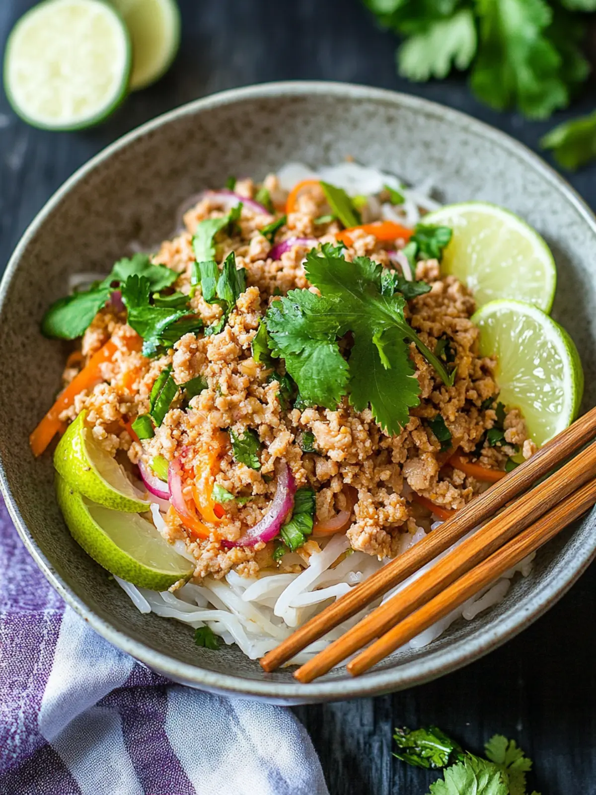Thai Minced Pork Larb Over Rice Noodles - A Flavorful Twist 3 Thai Minced Pork Over Rice Noodle (Larb
