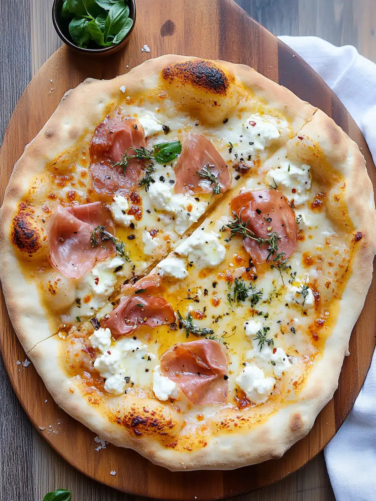 Savory White Pizza with Prosciutto & Hot Honey Surprise 3 White Pizza with Prosciutto & Hot Honey
