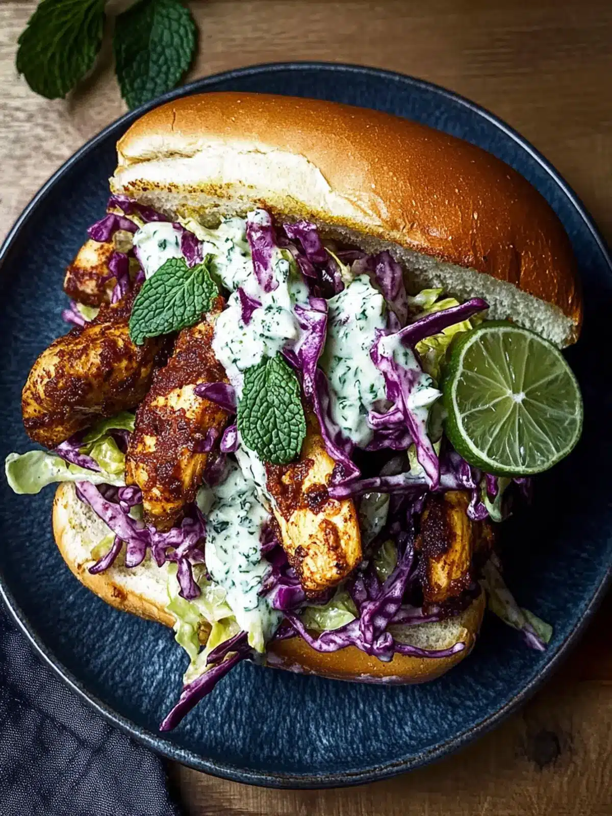 Curried Chicken Sandwich with Lime Coleslaw and Mint Yogurt Yum 3 Curried Chicken Sandwich with Lime Coleslaw and Mint Yogurt