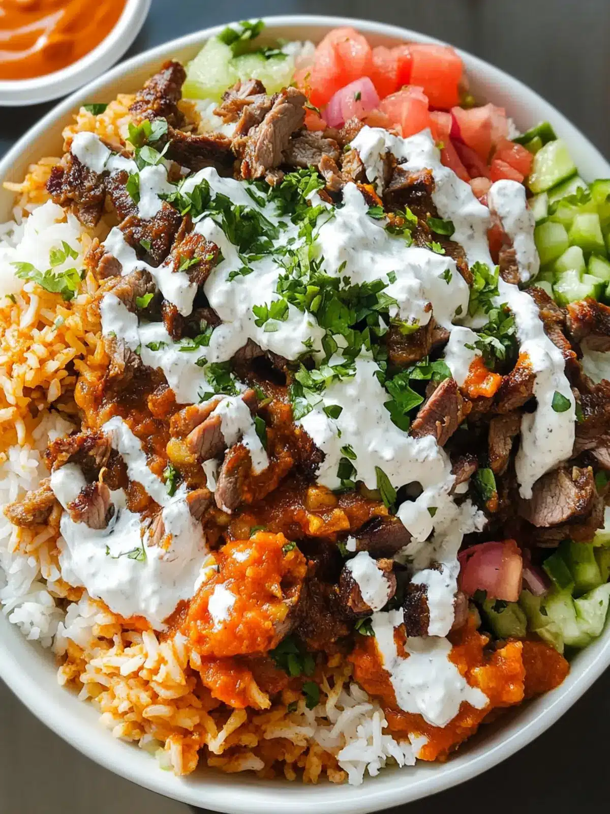 Irresistible Halal Cart Lamb Over Rice with Spicy Sauce 2 Halal Cart Lamb Over Rice