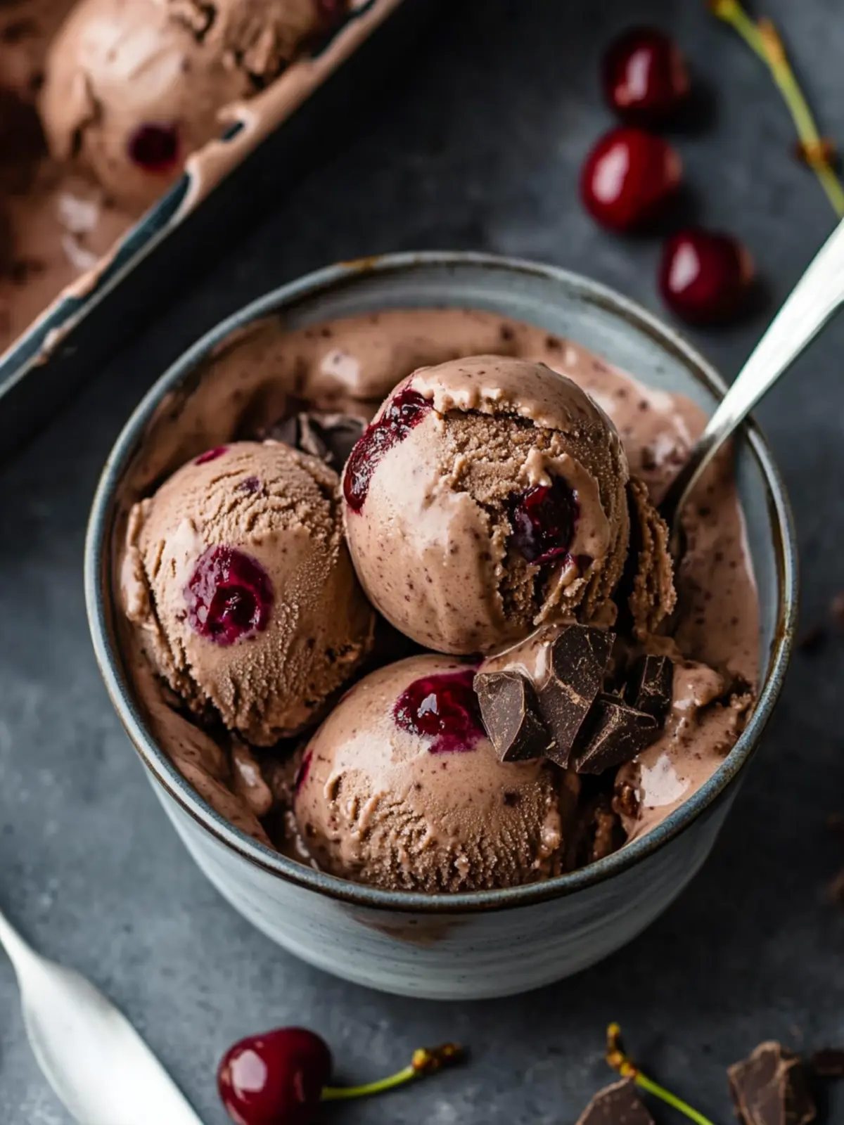 Creamy Double Chocolate Cherry Cheesecake Ice Cream Delight 4 Double chocolate cherry cheesecake ice cream