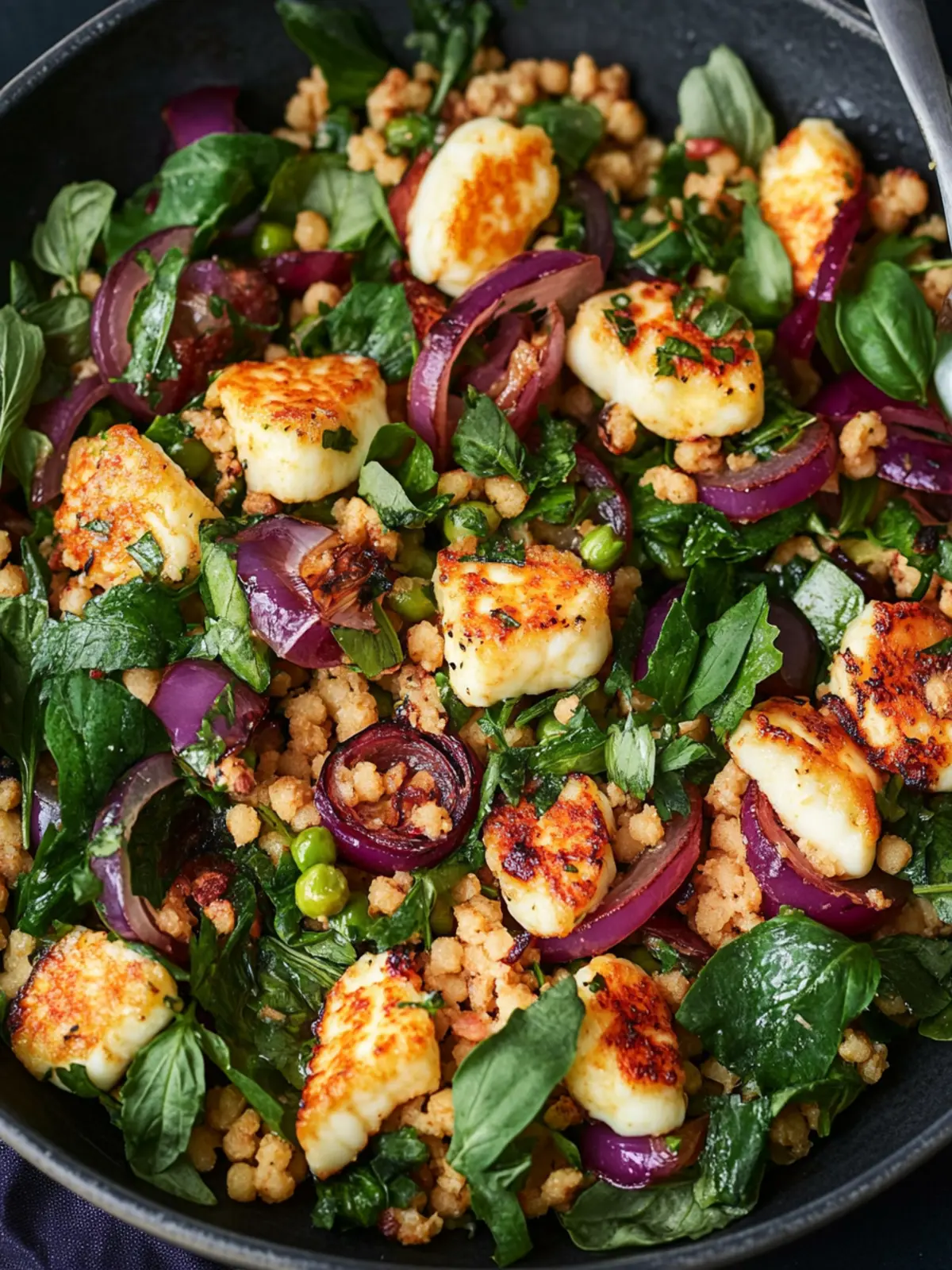 Halloumi and Red Onion Salad with Giant Couscous Bliss 2 Halloumi and Red Onion Salad with Giant Couscous