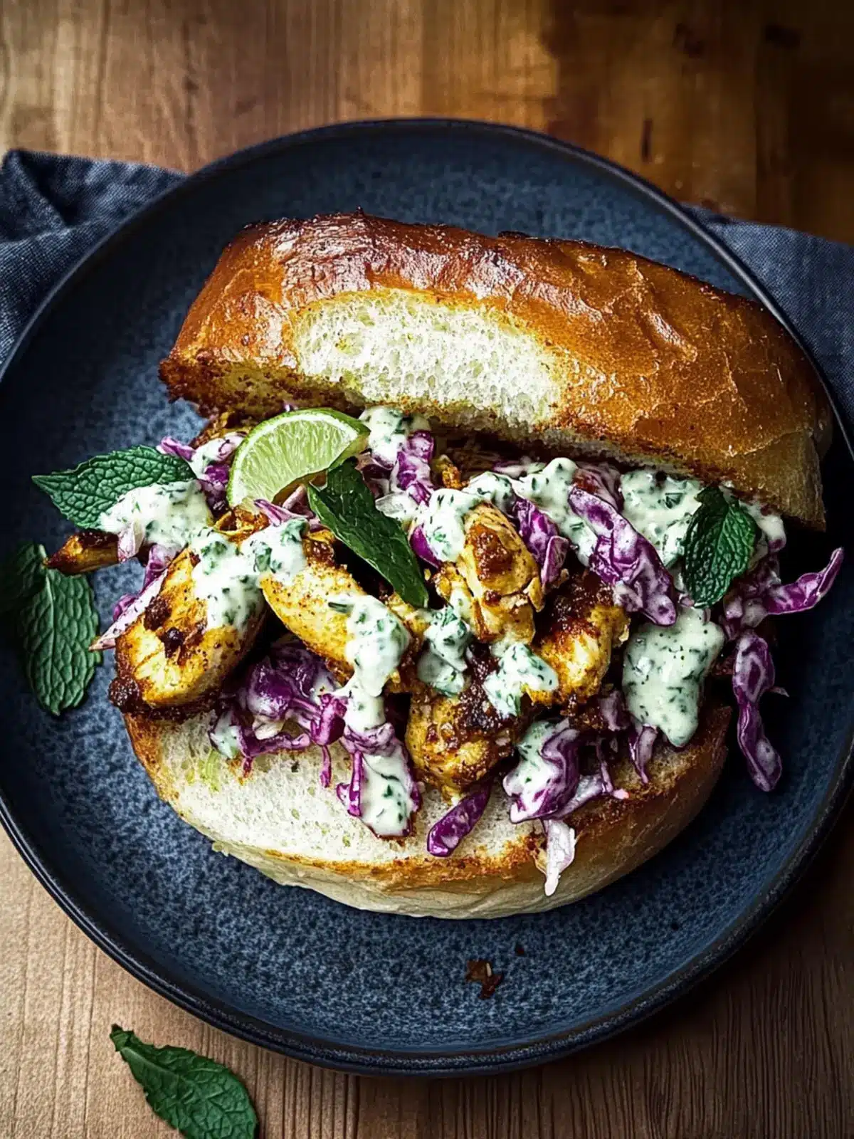 Curried Chicken Sandwich with Lime Coleslaw and Mint Yogurt Yum 2 Curried Chicken Sandwich with Lime Coleslaw and Mint Yogurt
