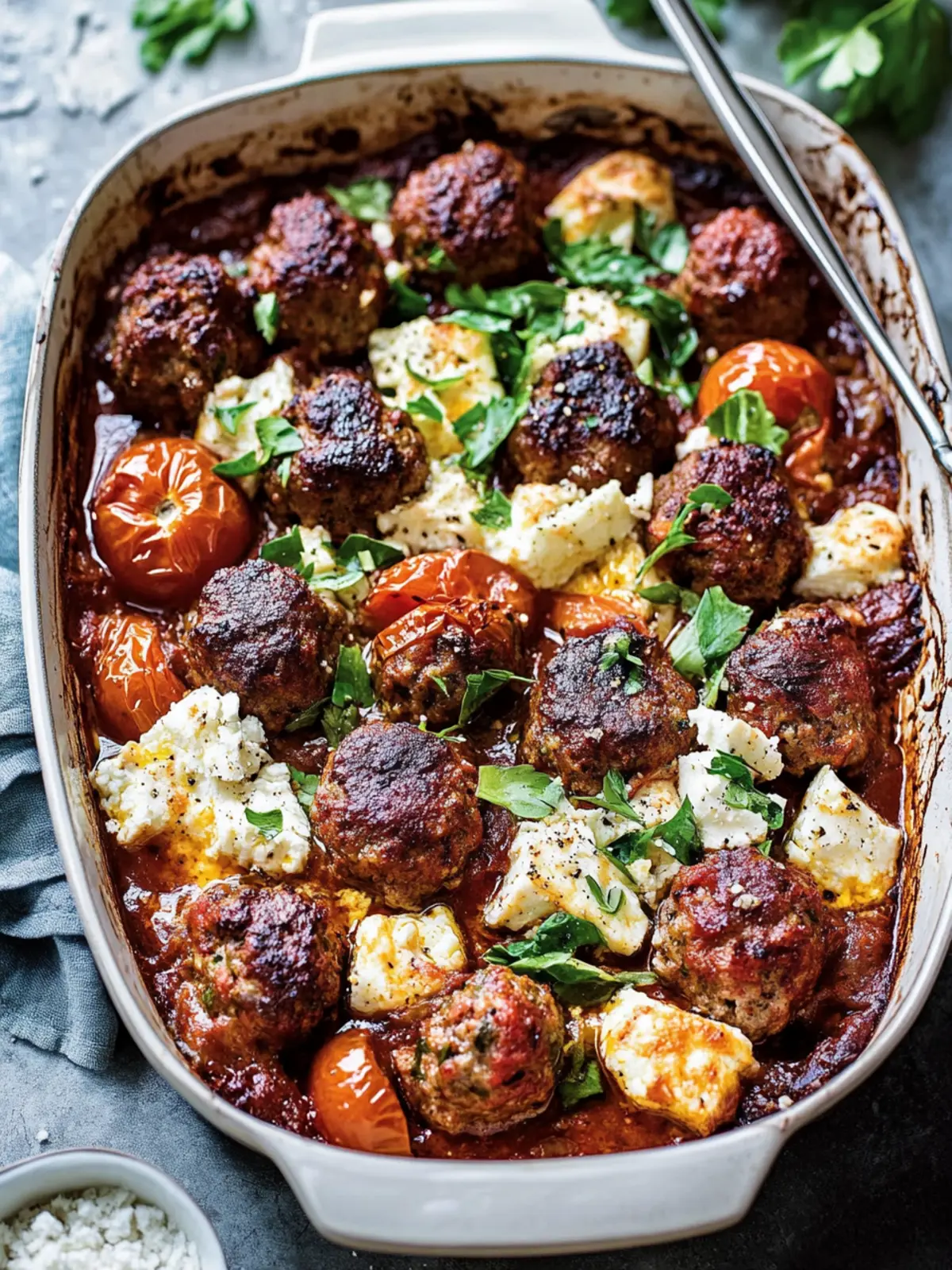 Mouthwatering Greek Lamb Meatball, Feta and Tomato Bake Delight 2 Greek Lamb Meatball, Feta and Tomato Bake