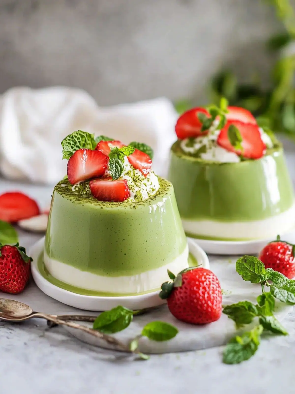 Irresistible Matcha Coconut Panna Cotta with Strawberries 4 Matcha Coconut Panna Cotta with Strawberries