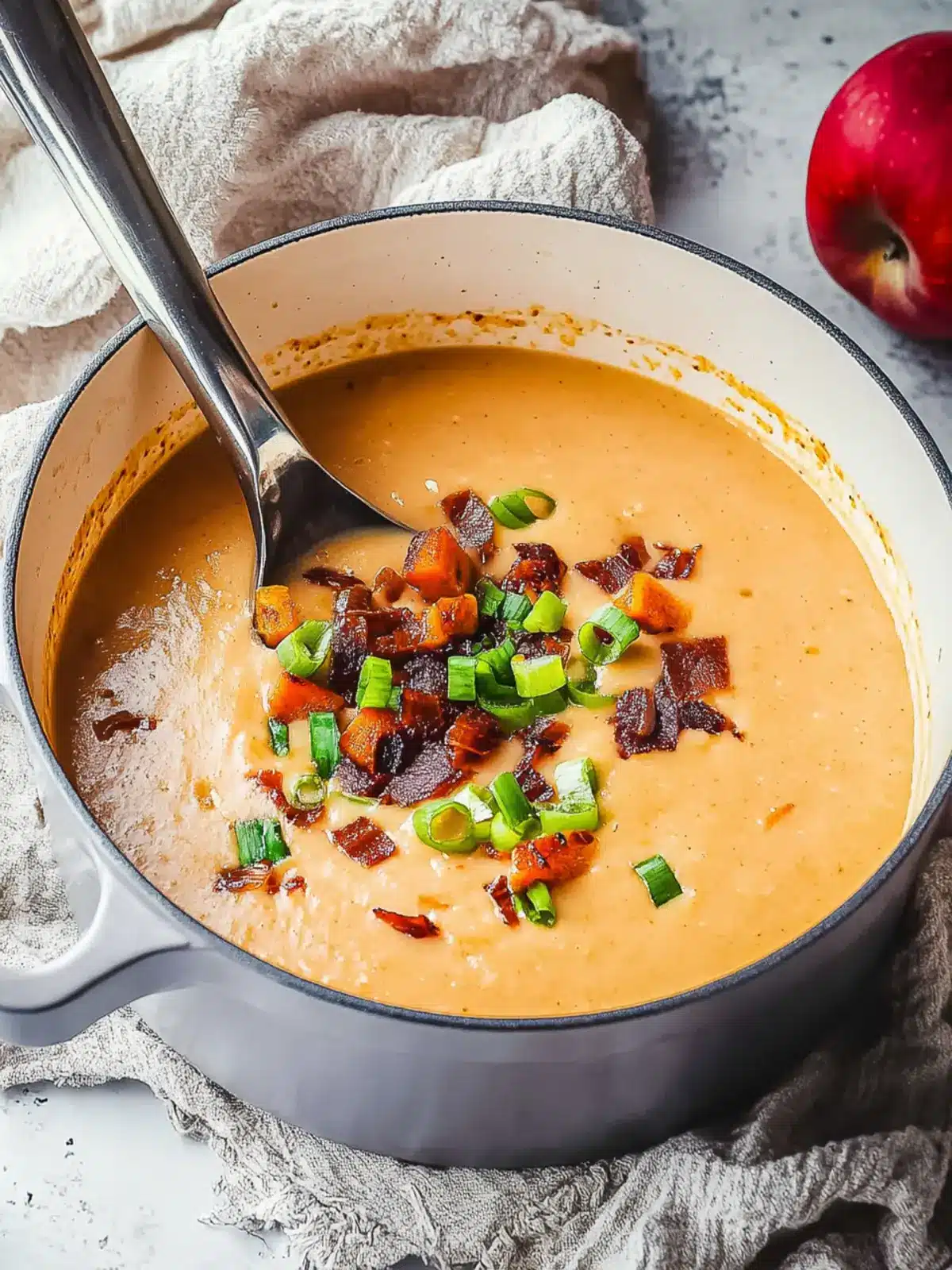 Cheddar & Gouda Apple Soup with Sweet Candied Bacon Delight 4 Cheddar & Gouda Apple Soup