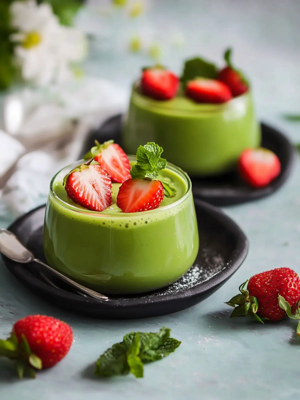 Irresistible Matcha Coconut Panna Cotta with Strawberries 3 Matcha Coconut Panna Cotta with Strawberries