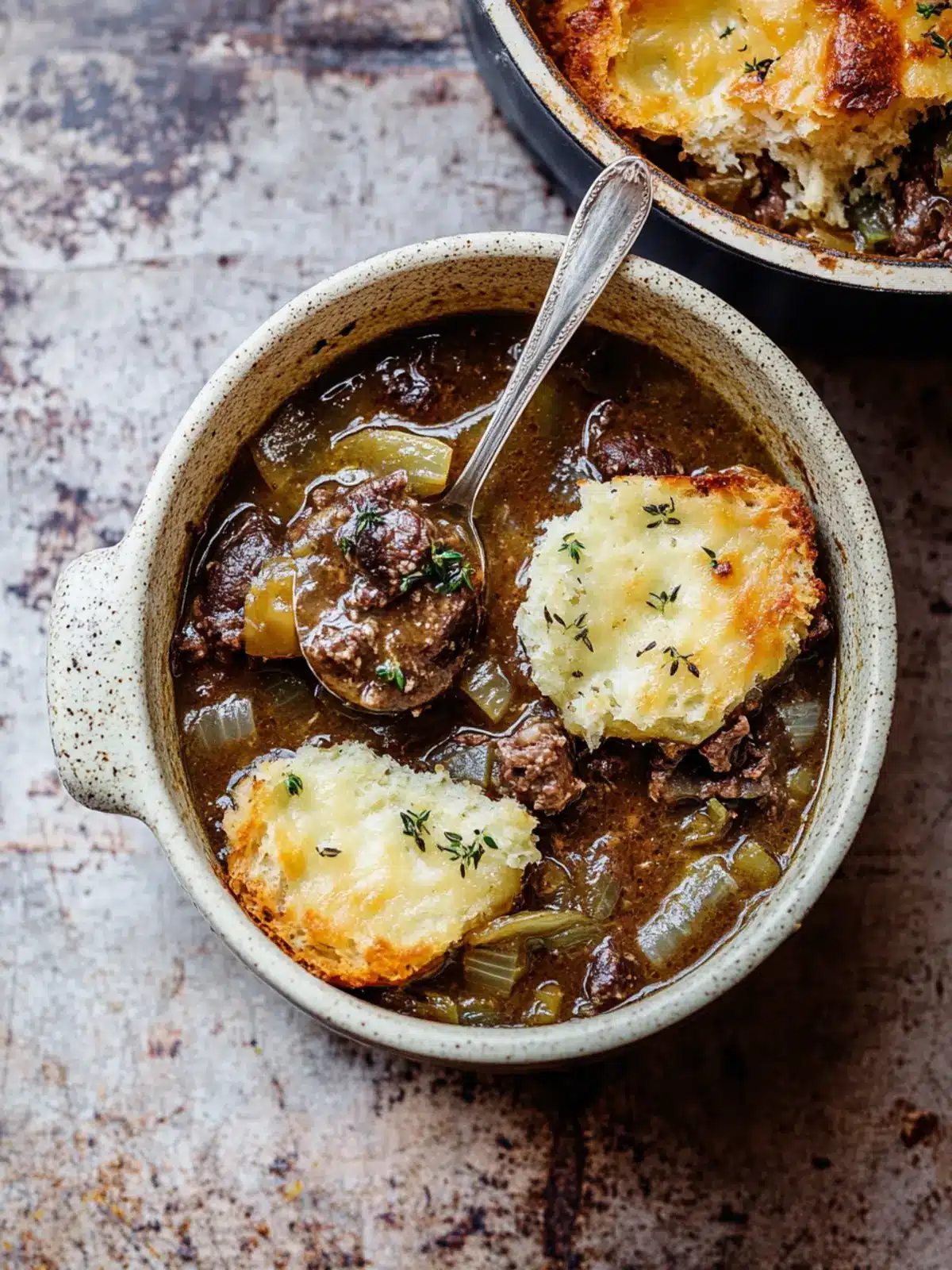 Savory French Onion Beef Stew with Cheesy Bread Bliss 2 French Onion Beef Stew