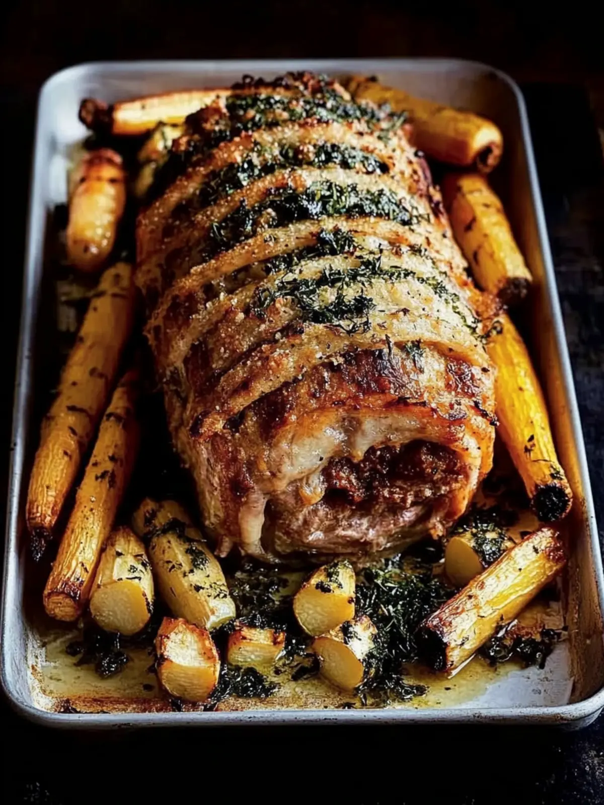 Crispy Porchetta with Almond Milk Roasted Parsnips Delight 3 crispy porchetta with almond milk roasted parsnips