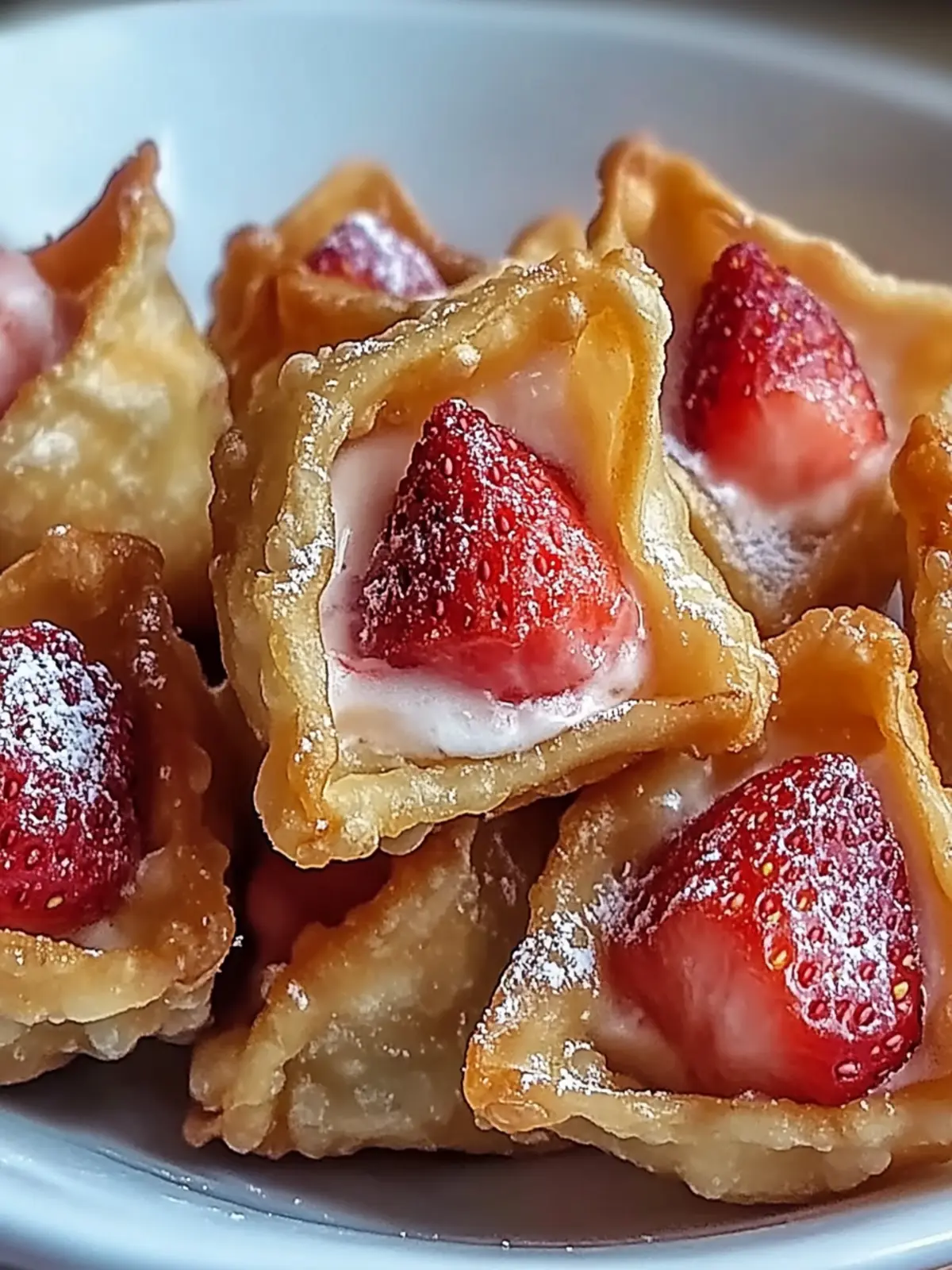 Deep-Fried Strawberry Cheesecake Stuffed Wonton Bites Delight 2 Deep-Fried Strawberry Cheesecake Stuffed Wonton Bites