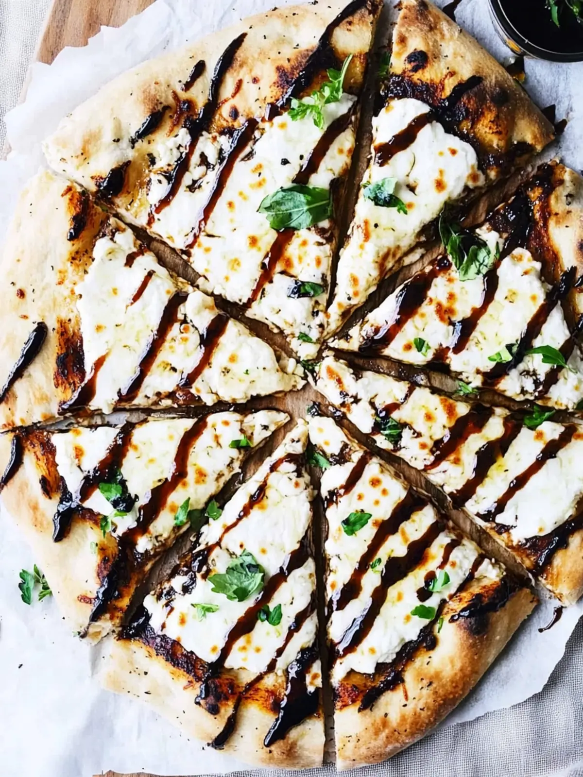 Decadent White Pizza with Goat Cheese & Balsamic Glaze 3 White Pizza with Goat Cheese, Fresh Mozzarella & Balsamic Glaze