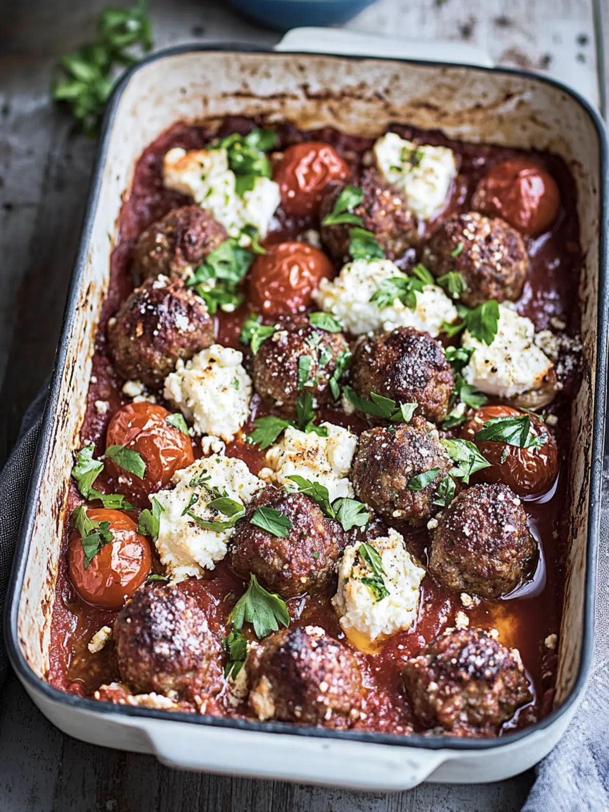 Mouthwatering Greek Lamb Meatball, Feta and Tomato Bake Delight 4 Greek Lamb Meatball, Feta and Tomato Bake