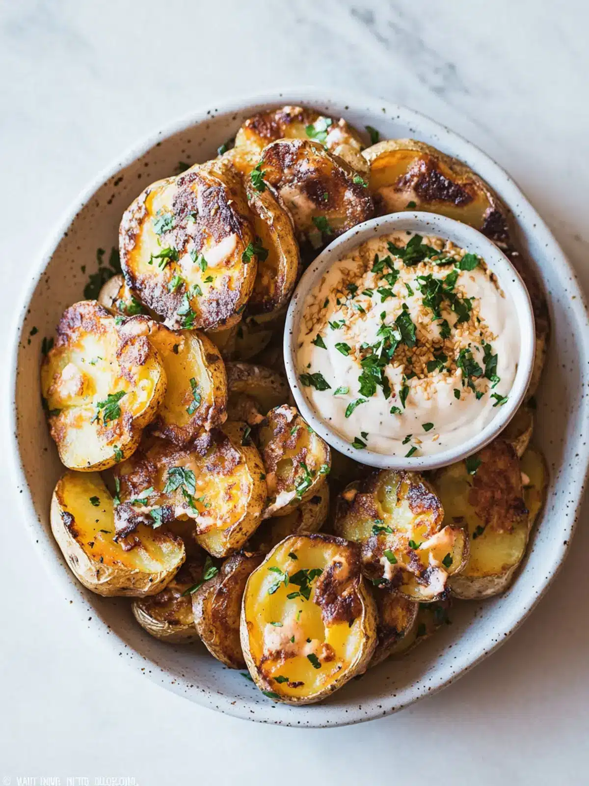 Crispy Smashed Potatoes with Miso Tahini Sauce to Wow You 4 Crispy Smashed Potatoes with Miso Tahini Sauce