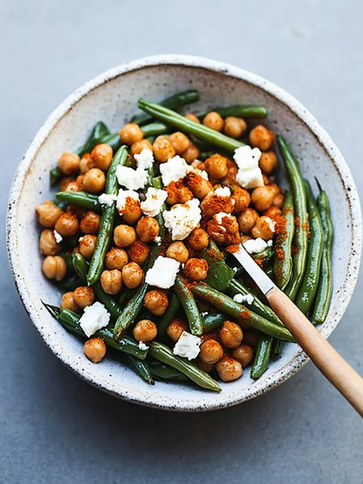 Spicy Harissa Green Beans with Chickpeas and Feta Bliss 2 Harissa Green Beans with Spiced Chickpeas and Feta Cheese