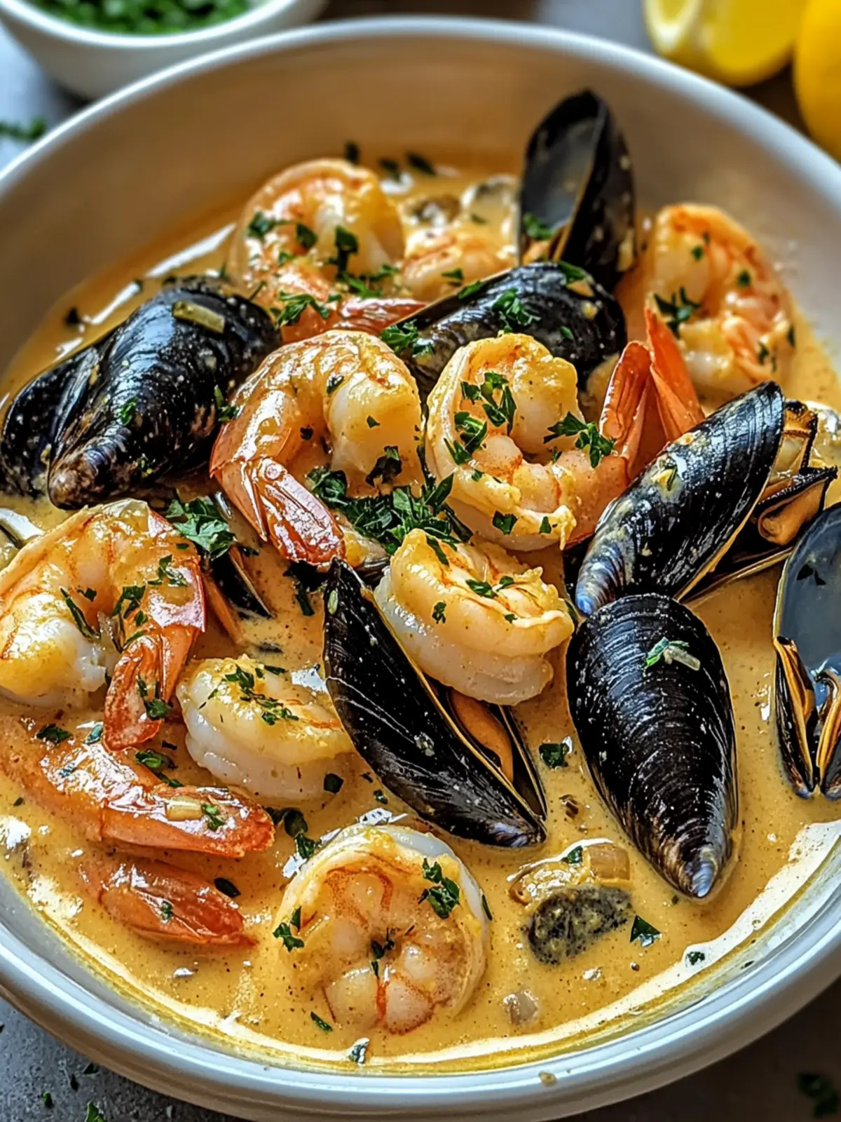 Creamy Garlic Shrimp and Mussels: A Deliciously Simple Delight 3 Shrimp and Mussels in Creamy Garlic Sauce