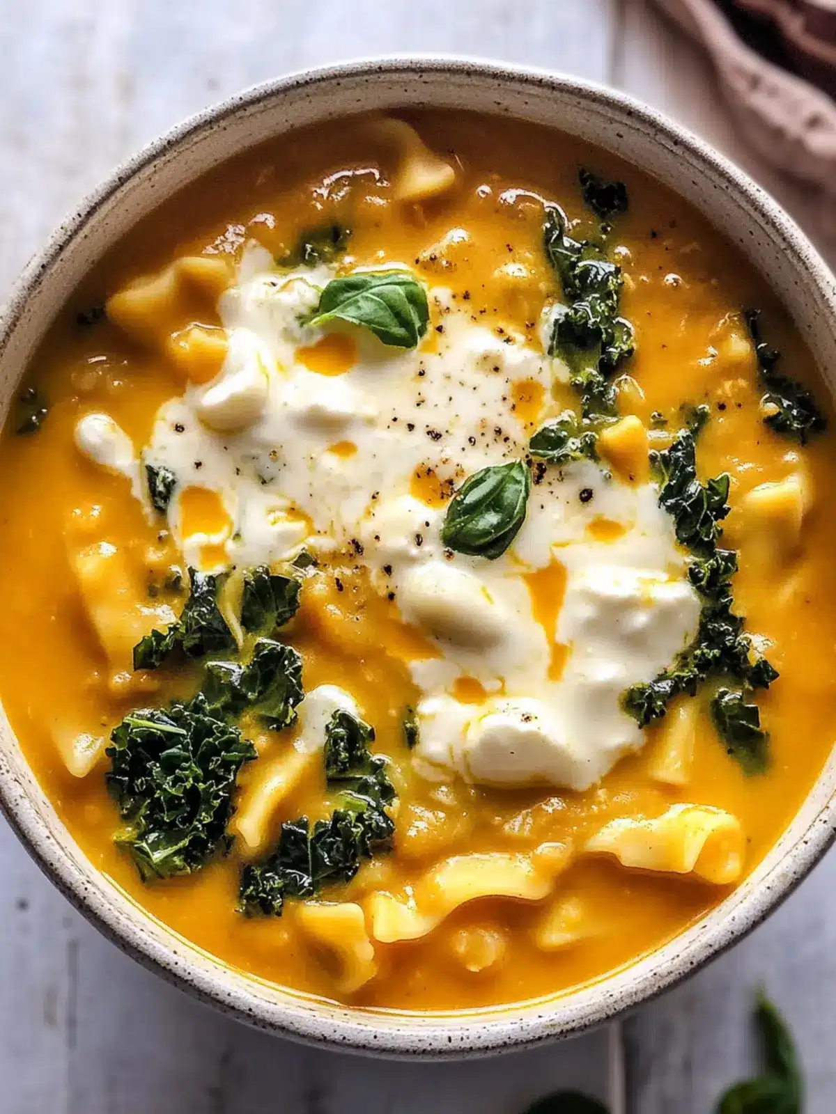 Cozy Butternut Squash Lasagna Soup with Kale & Mozzarella 3 Butternut Squash Lasagna Soup with Kale & Mozzarella