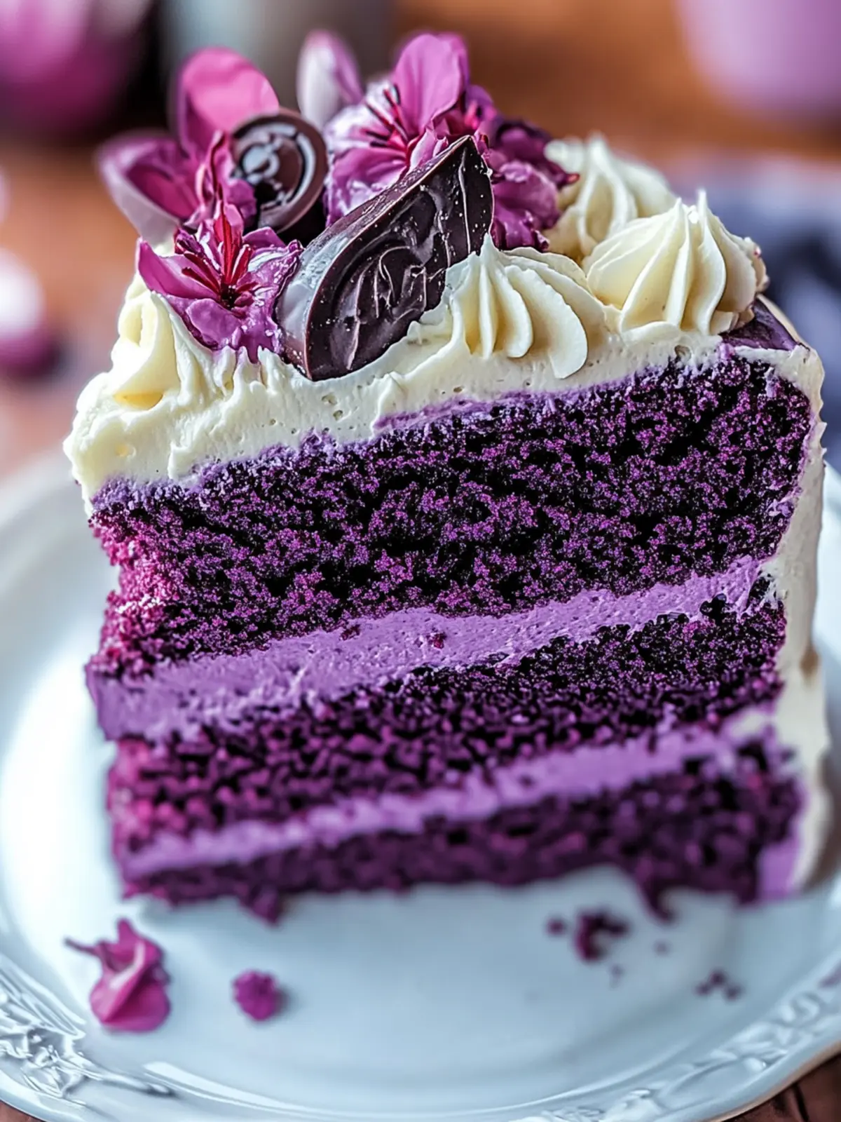 Indulge in Purple Velvet Cake with White Chocolate Frosting 3 Purple Velvet Cake with White Chocolate Cream Cheese Frosting