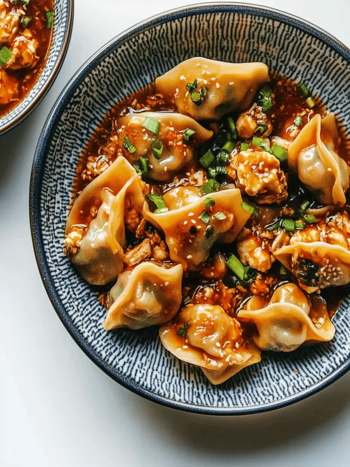 Savory Chicken Wontons in Spicy Chili Sauce to Ignite Your Tastebuds 4 Chicken Wontons in Spicy Chili Sauce