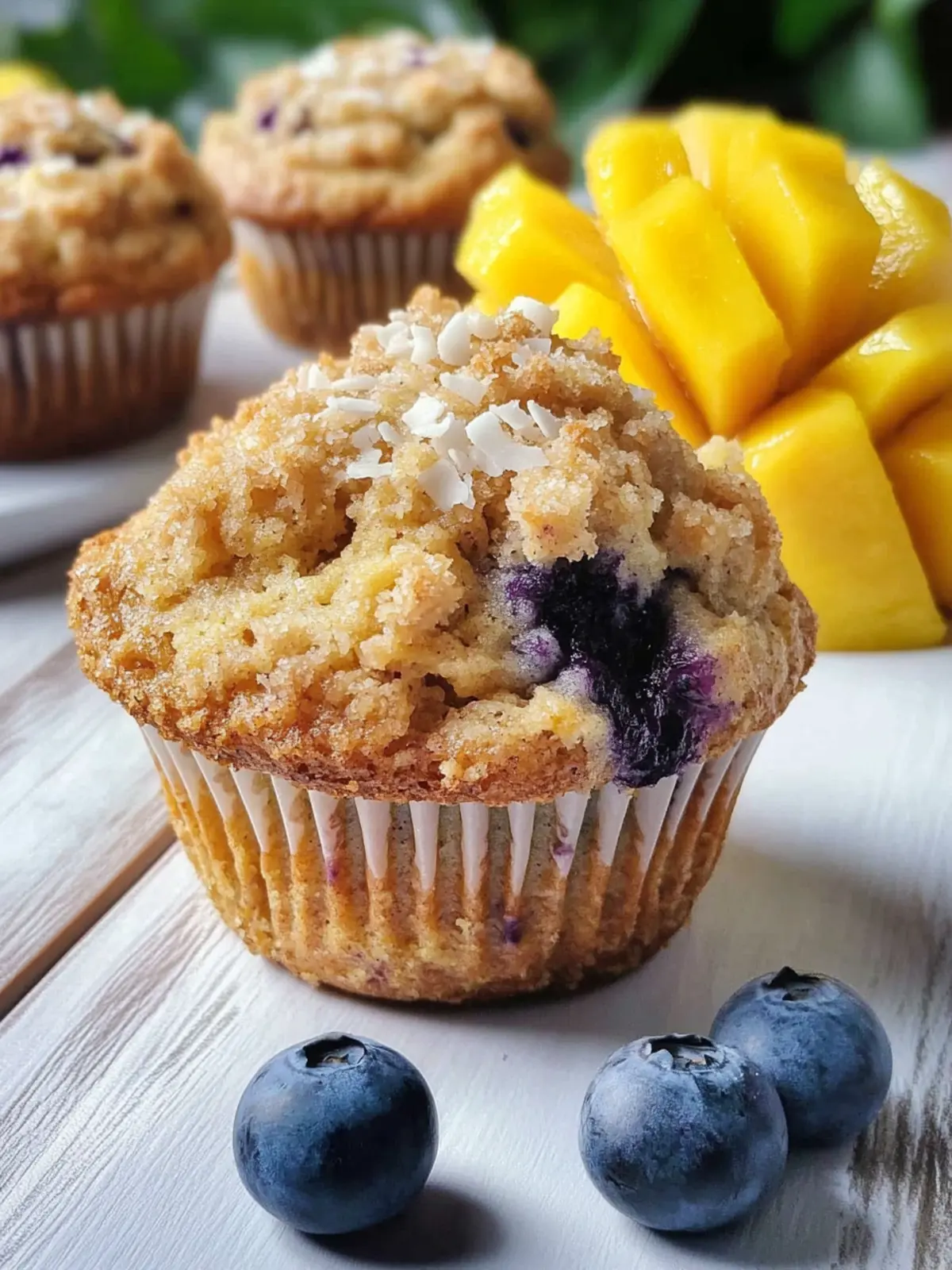 Irresistible Mango Blueberry Muffins with Coconut Streusel 3 Delicious Mango Blueberry Muffins with Coconut Streusel