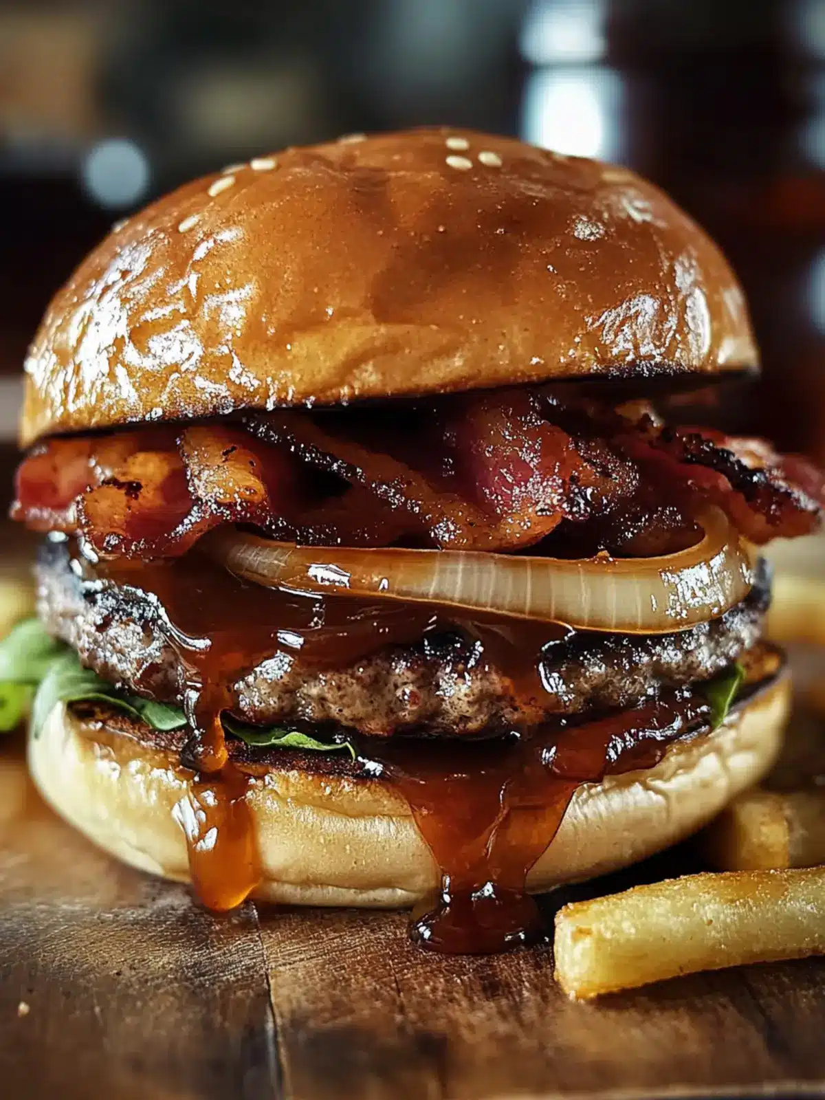 Maple Bourbon BBQ Bacon Burger with Caramelized Onions Delight 3 Maple Bourbon BBQ Bacon Burger with Caramelized Onions