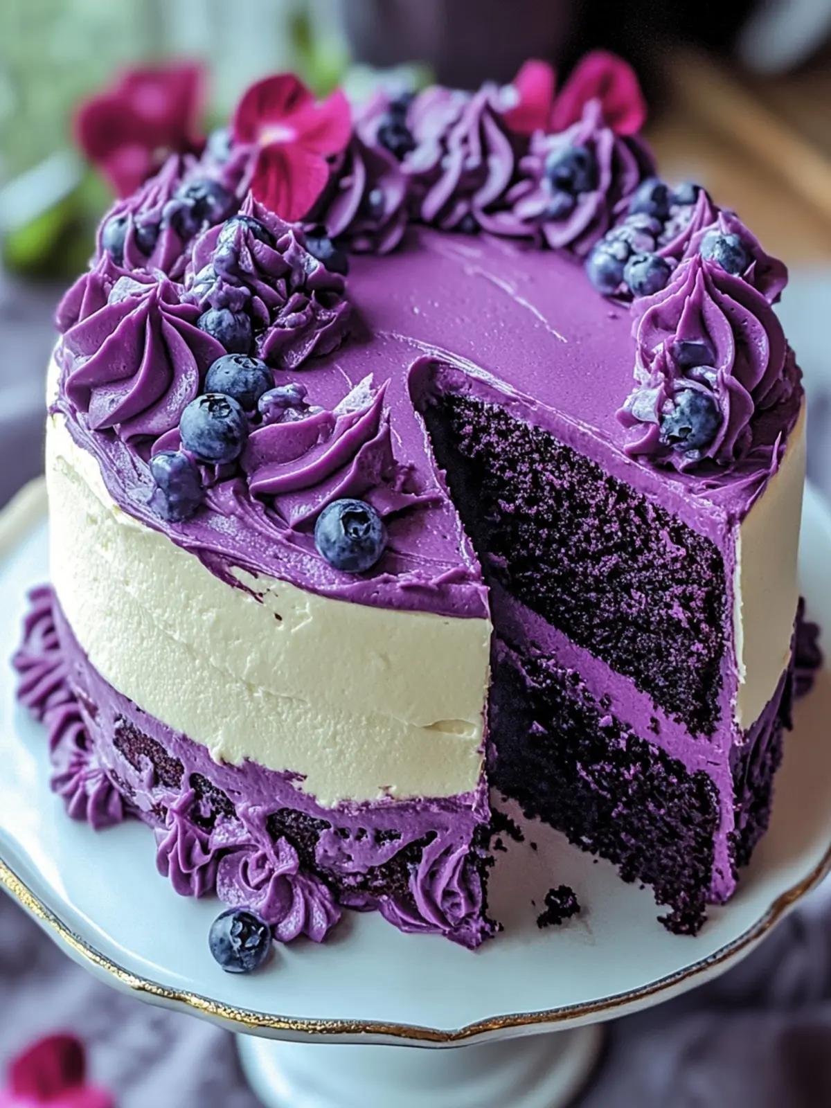 Indulge in Purple Velvet Cake with White Chocolate Frosting 2 Purple Velvet Cake with White Chocolate Cream Cheese Frosting