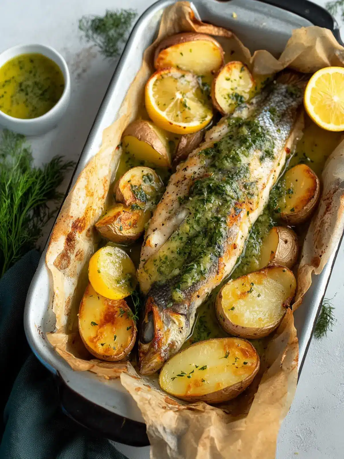 Baked Fish & Potatoes with Citrus Herb Dressing Bliss 3 Baked Fish & Potatoes with Citrus Herb Dressing