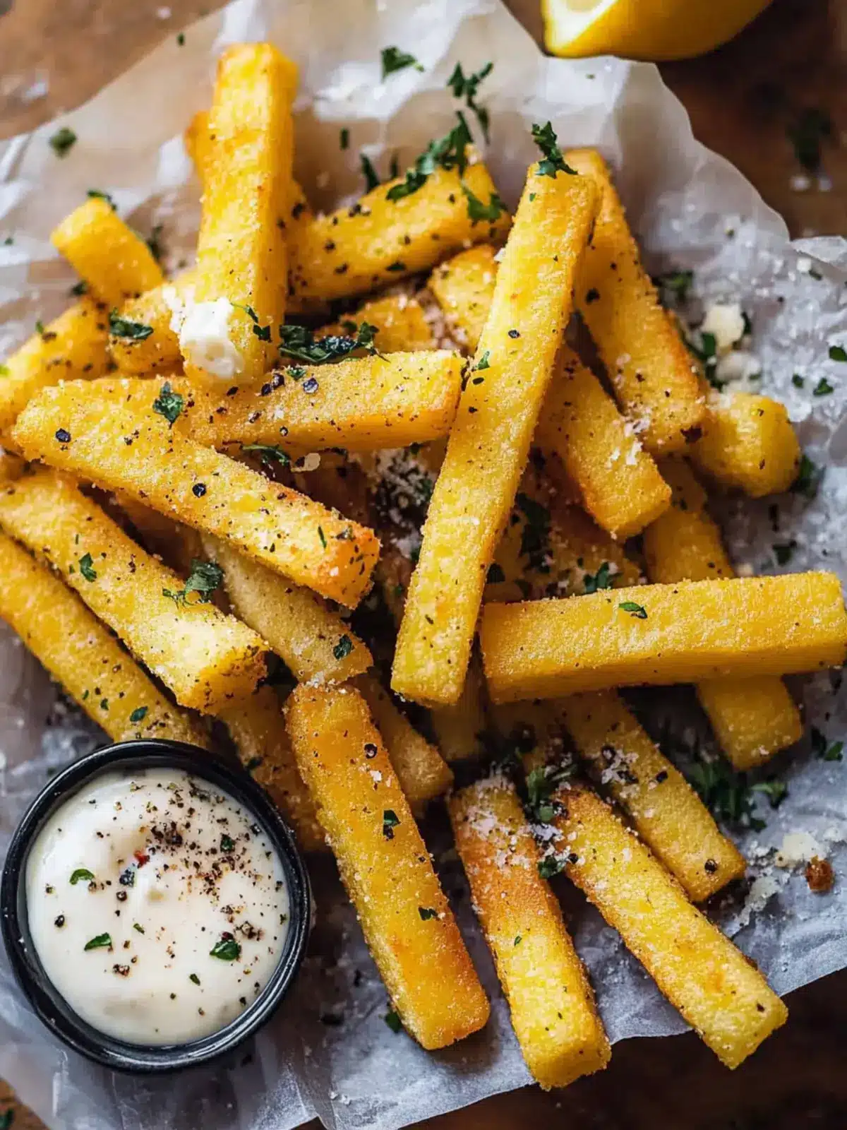 Crispy Garlic Parmesan Herb Butter Polenta Fries with Lemon Aioli 3 Garlic Parmesan Herb Butter Polenta Fries with Lemon Aioli