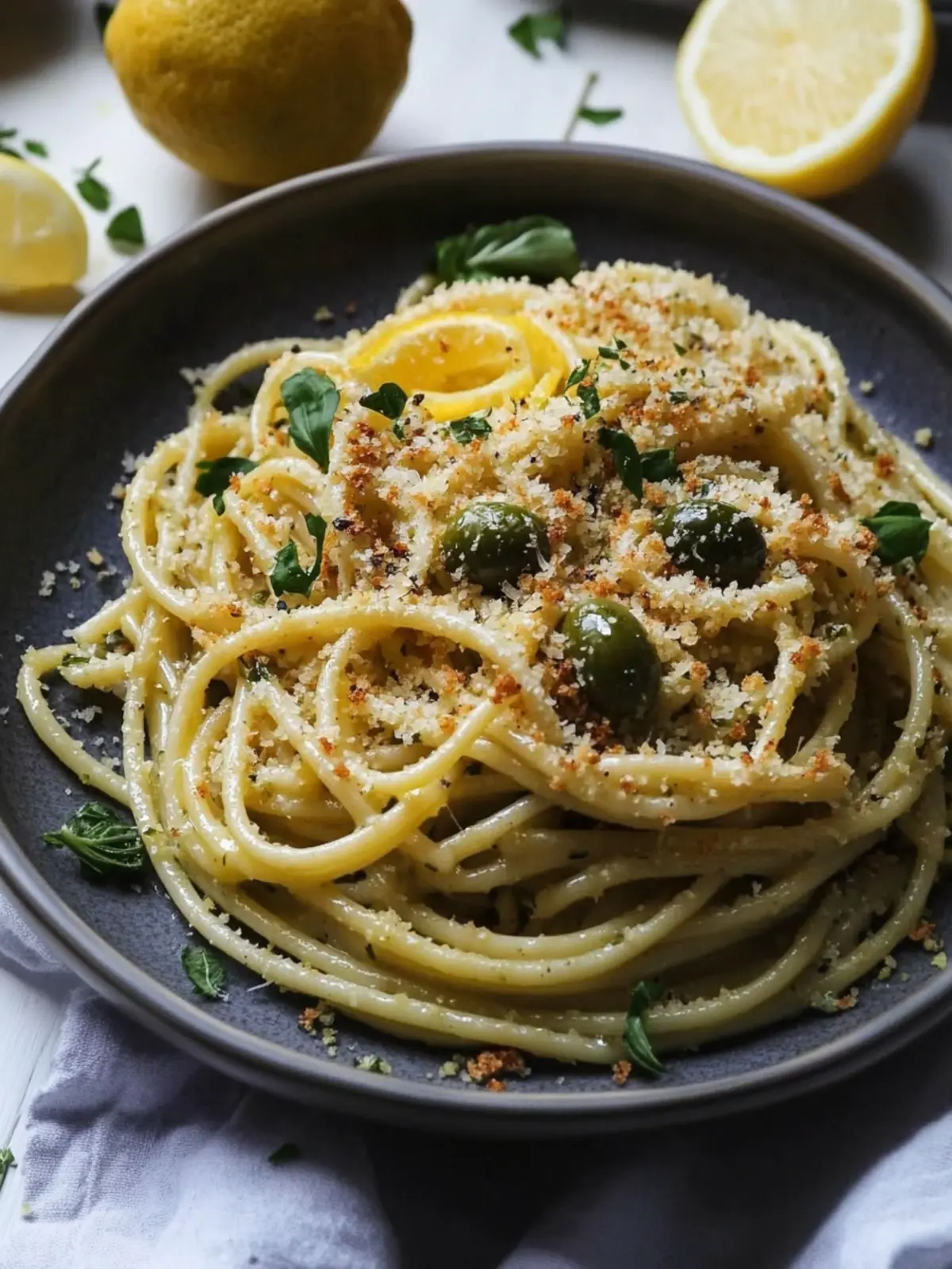 Zesty Green Olive Pasta with Toasted Lemon Breadcrumbs 4 Green Olive Pasta with Toasted Lemon Breadcrumbs and Herbs
