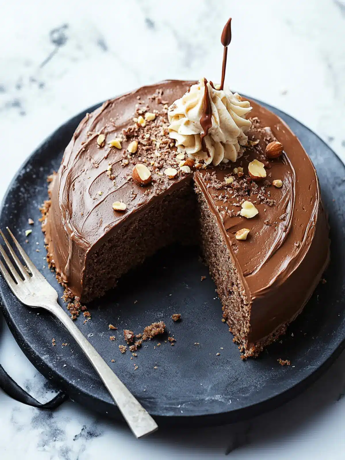 Indulge in Flourless Hazelnut Cake with Nutella Ganache 3 Flourless Hazelnut Cake with Whipped Chocolate & Nutella Ganache
