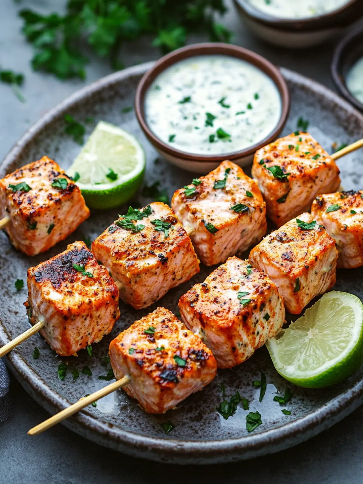 Mouthwatering Grilled Salmon Skewers with Creamy Dill Sauce 4 Mouthwatering Grilled Salmon Skewers with Creamy Sauce