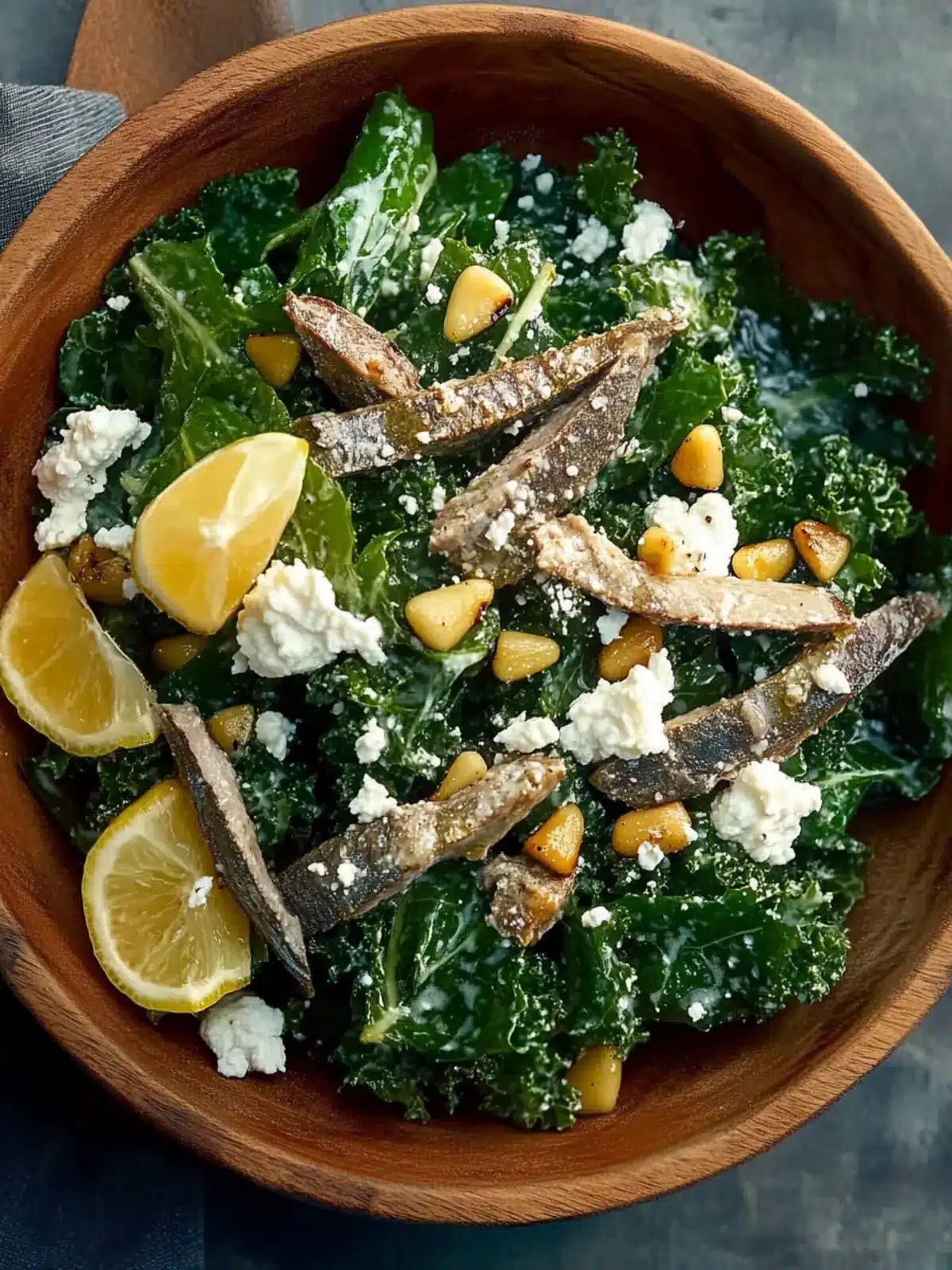 Kale Salad with Ricotta Salata, Pine Nuts, and Anchovies Bliss 2 Kale Salad with Ricotta Salata, Pine Nuts, and Anchovies