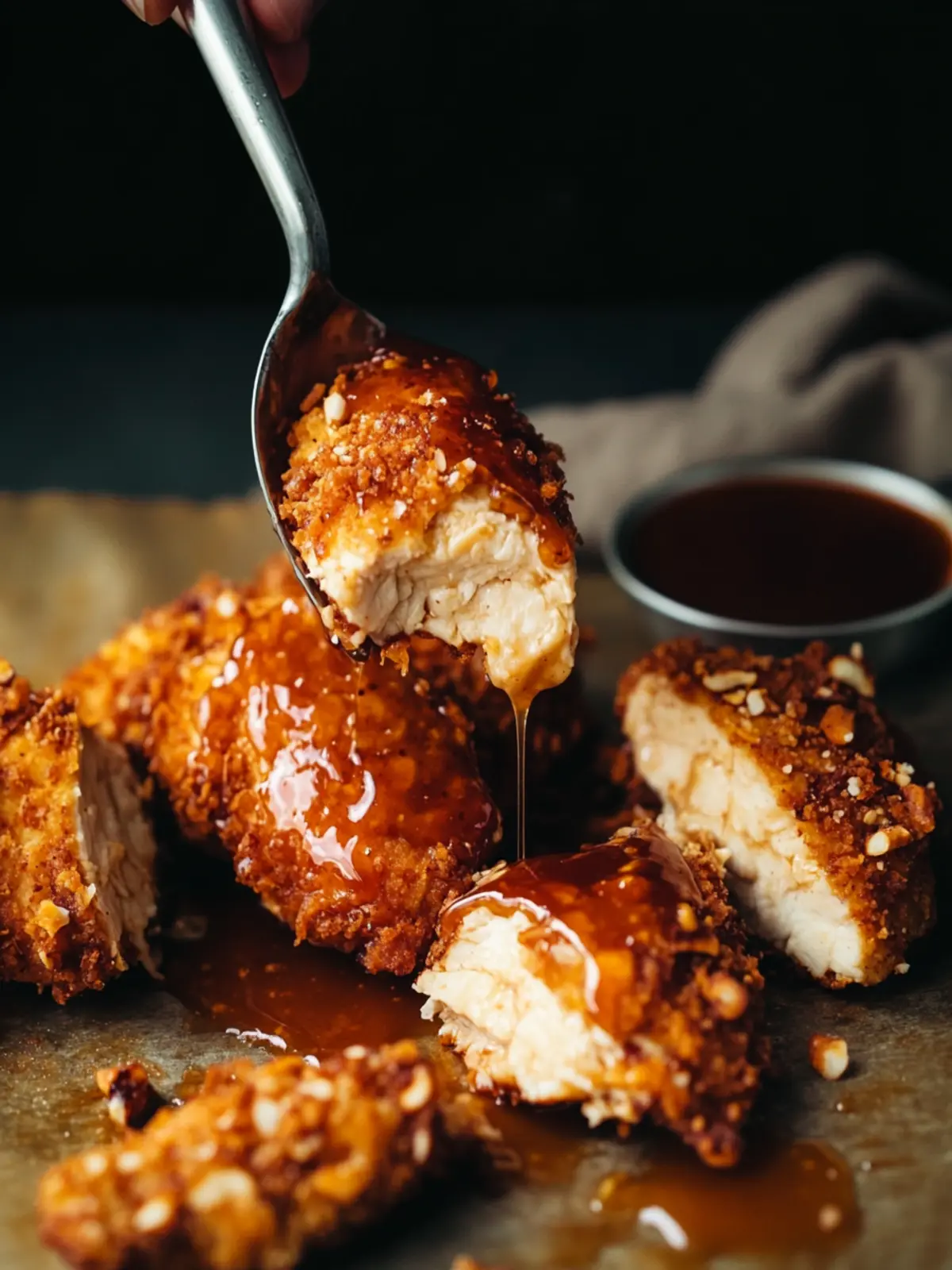 Pretzel Coated Vegan Chicken with Spicy Maple Drizzle Delight 3 Pretzel Coated Vegan Chicken with Spicy Maple Drizzle