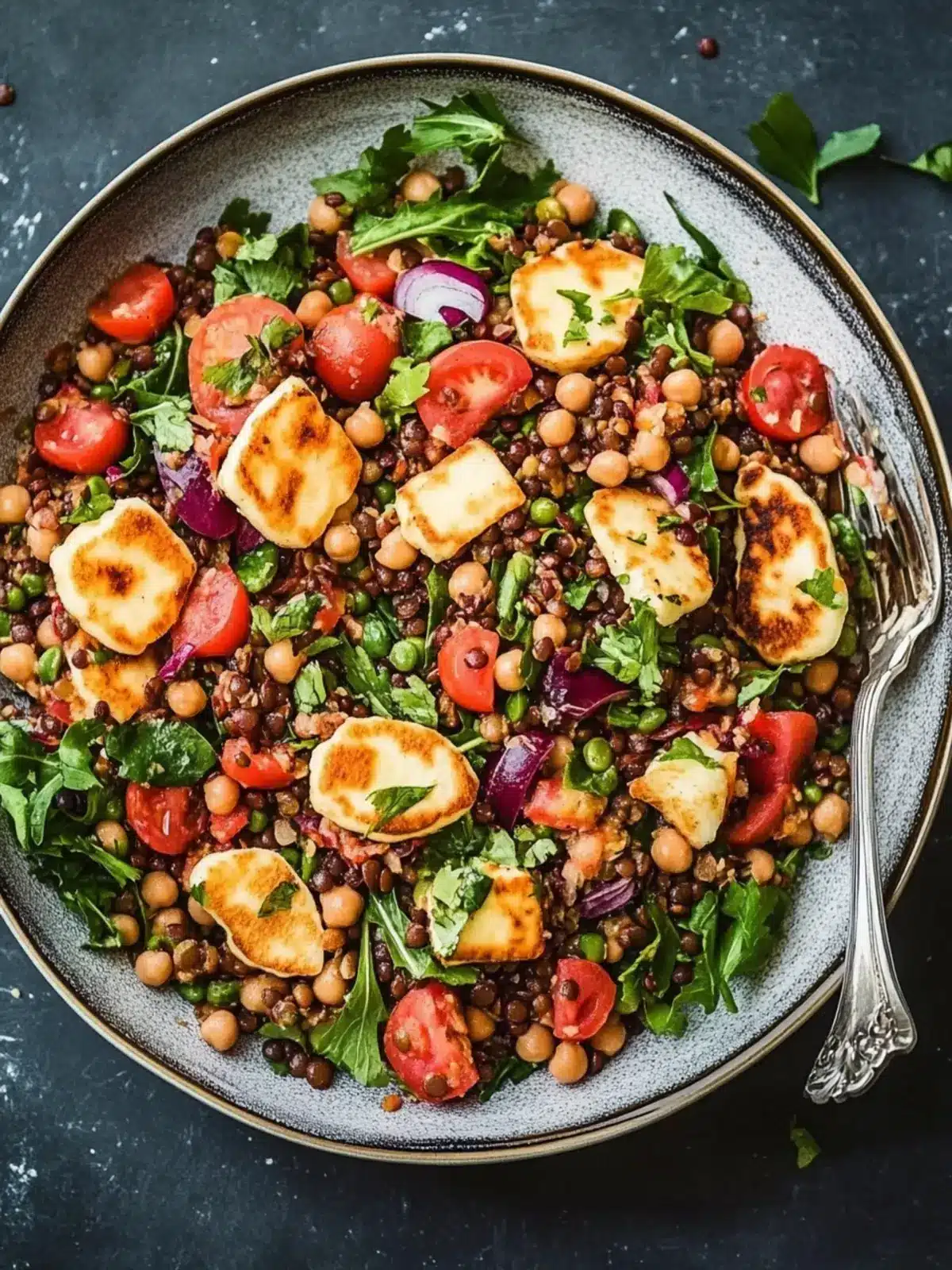 Spiced Lentil and Chickpea Salad with Halloumi Delight 3 Spiced lentil and chickpea salad with halloumi