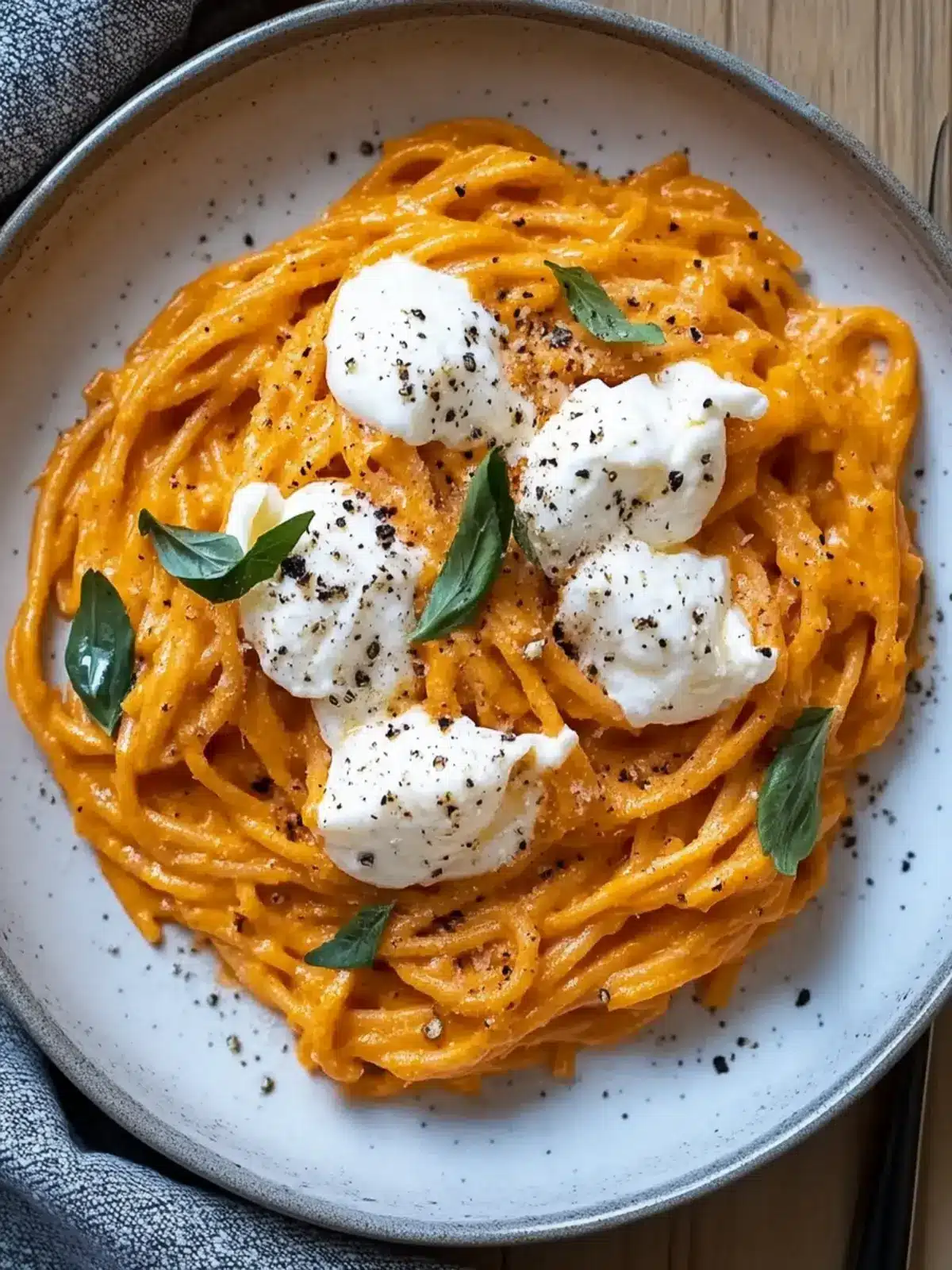 Creamy Red Pepper Pasta with Burrata and Fresh Herbs Delight 2 Creamy Red Pepper Pasta with Burrata and Herbs