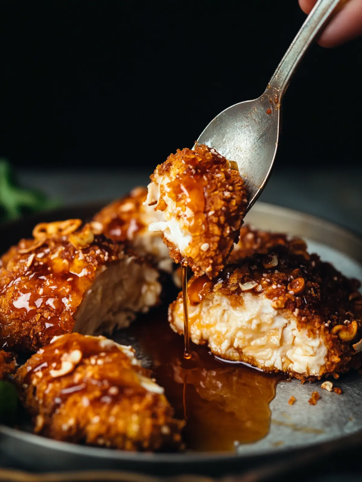 Pretzel Coated Vegan Chicken with Spicy Maple Drizzle Delight 4 Pretzel Coated Vegan Chicken with Spicy Maple Drizzle