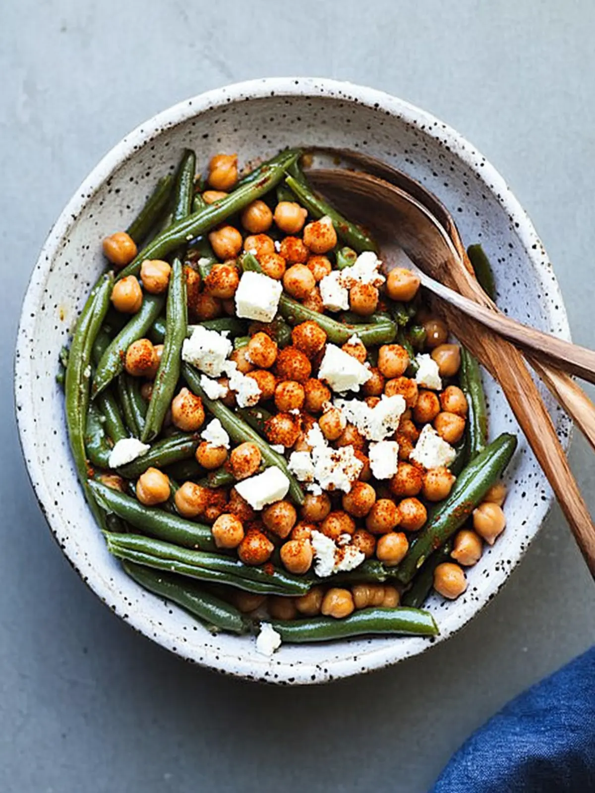 Spicy Harissa Green Beans with Chickpeas and Feta Bliss 4 Harissa Green Beans with Spiced Chickpeas and Feta Cheese