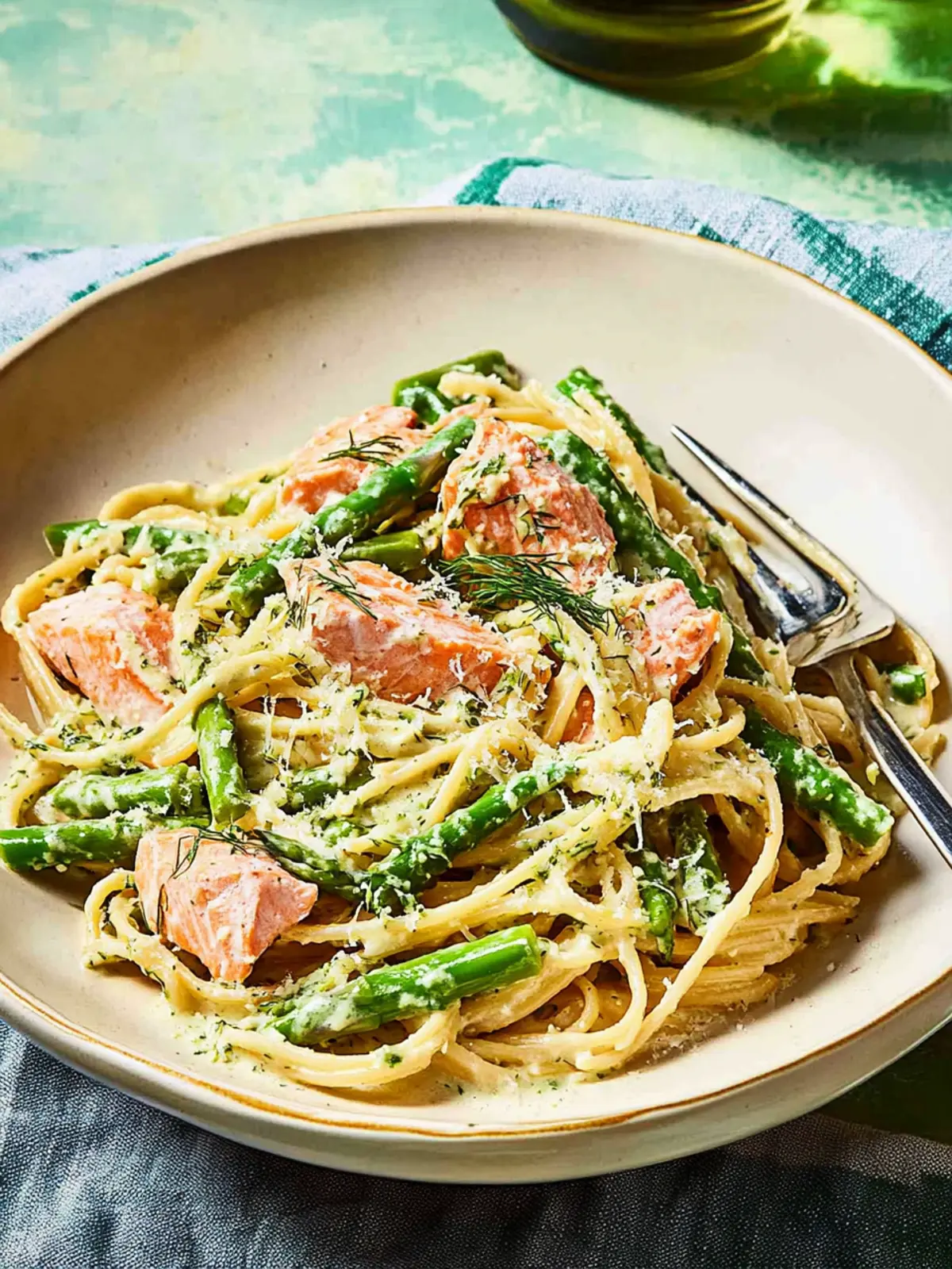 Creamy Light Pasta with Salmon, Asparagus and Dill Delight 4 Creamy Light Pasta with Salmon, Asparagus and Dill