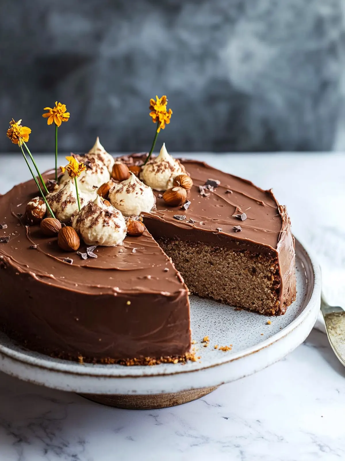 Indulge in Flourless Hazelnut Cake with Nutella Ganache 2 Flourless Hazelnut Cake with Whipped Chocolate & Nutella Ganache